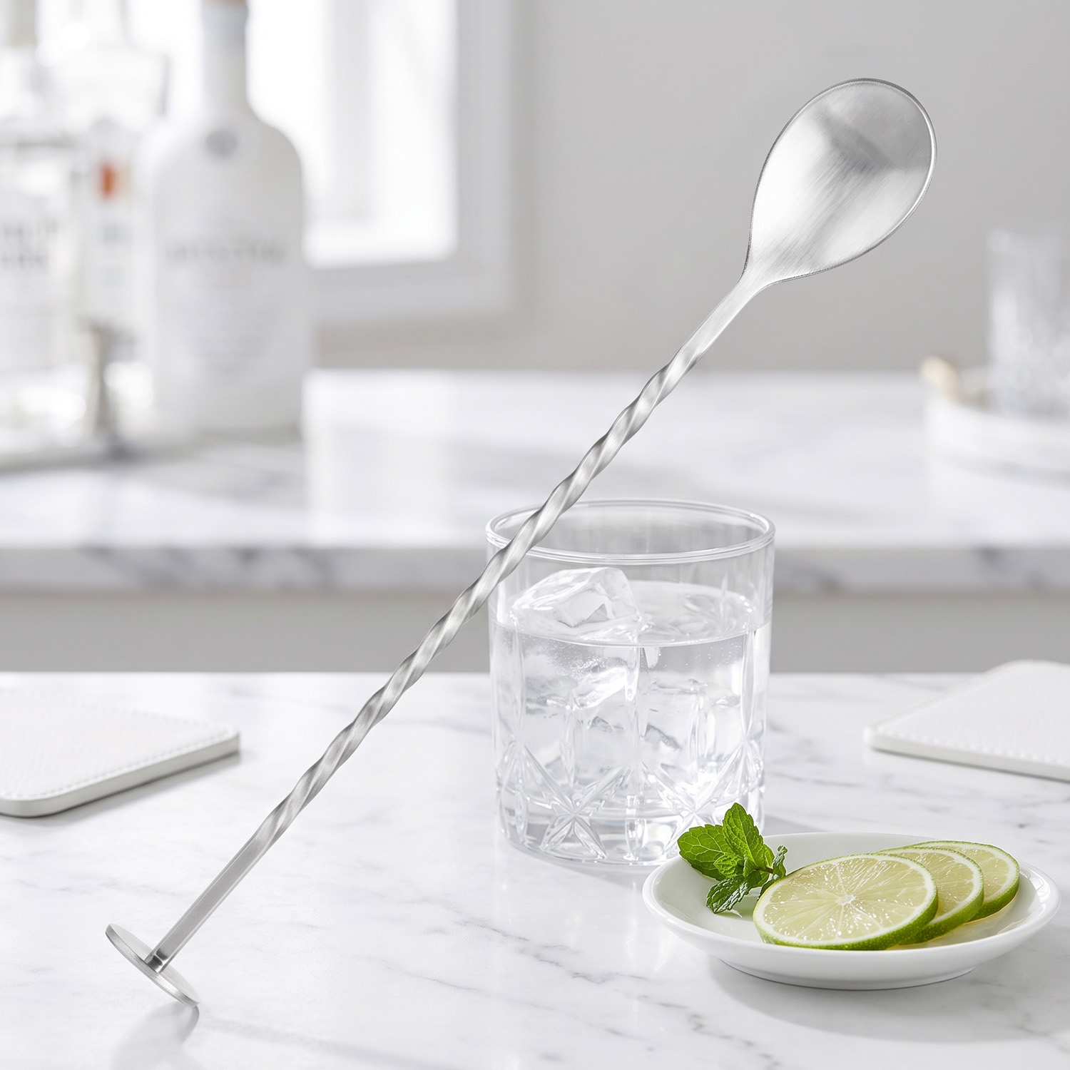 Bar Spoon for Cocktails, Mocktails & Beverages – Long Handle Stirring Spoon – Silver