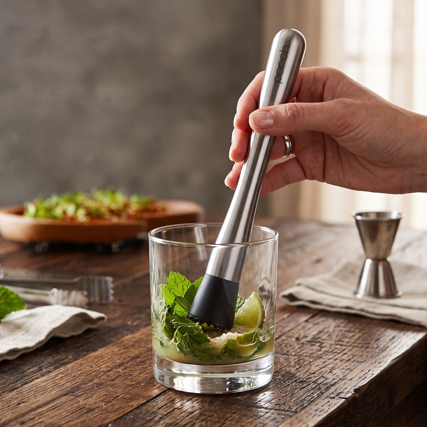 Muddler for Cocktails & Mocktails – Bar Tool for Crushing Fruits, Herbs & Ingredients – Silver