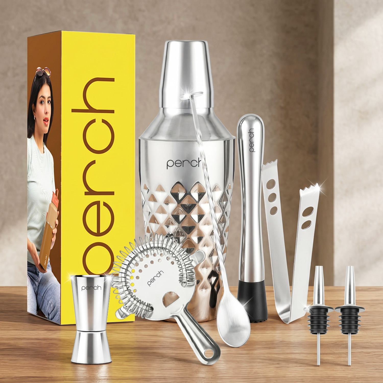 Craft 8-Piece Stainless Steel Cocktail Shaker Set with Bar Tools – Silver