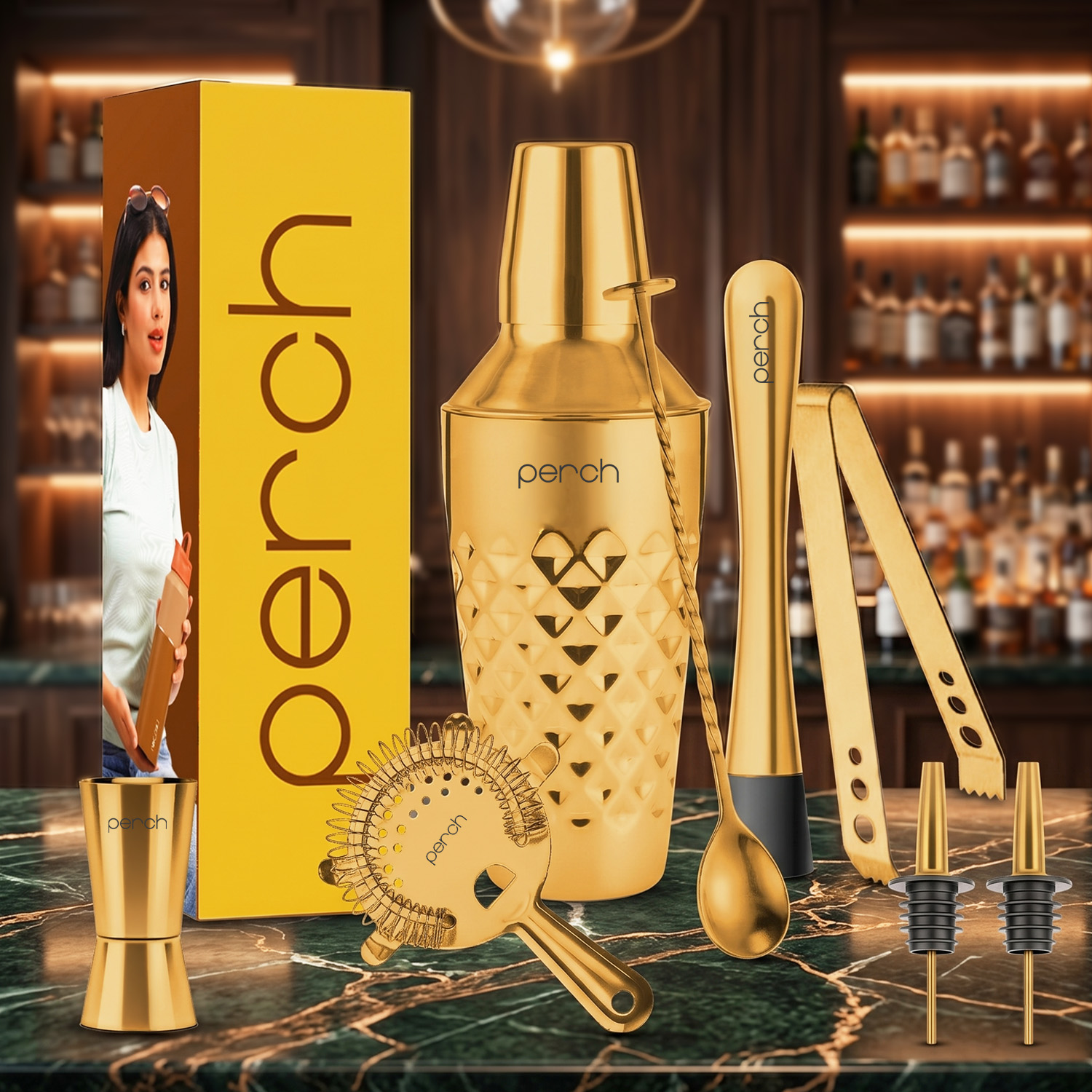 Craft 8-Piece Stainless Steel Cocktail Shaker Set with Bar Tools – Golden