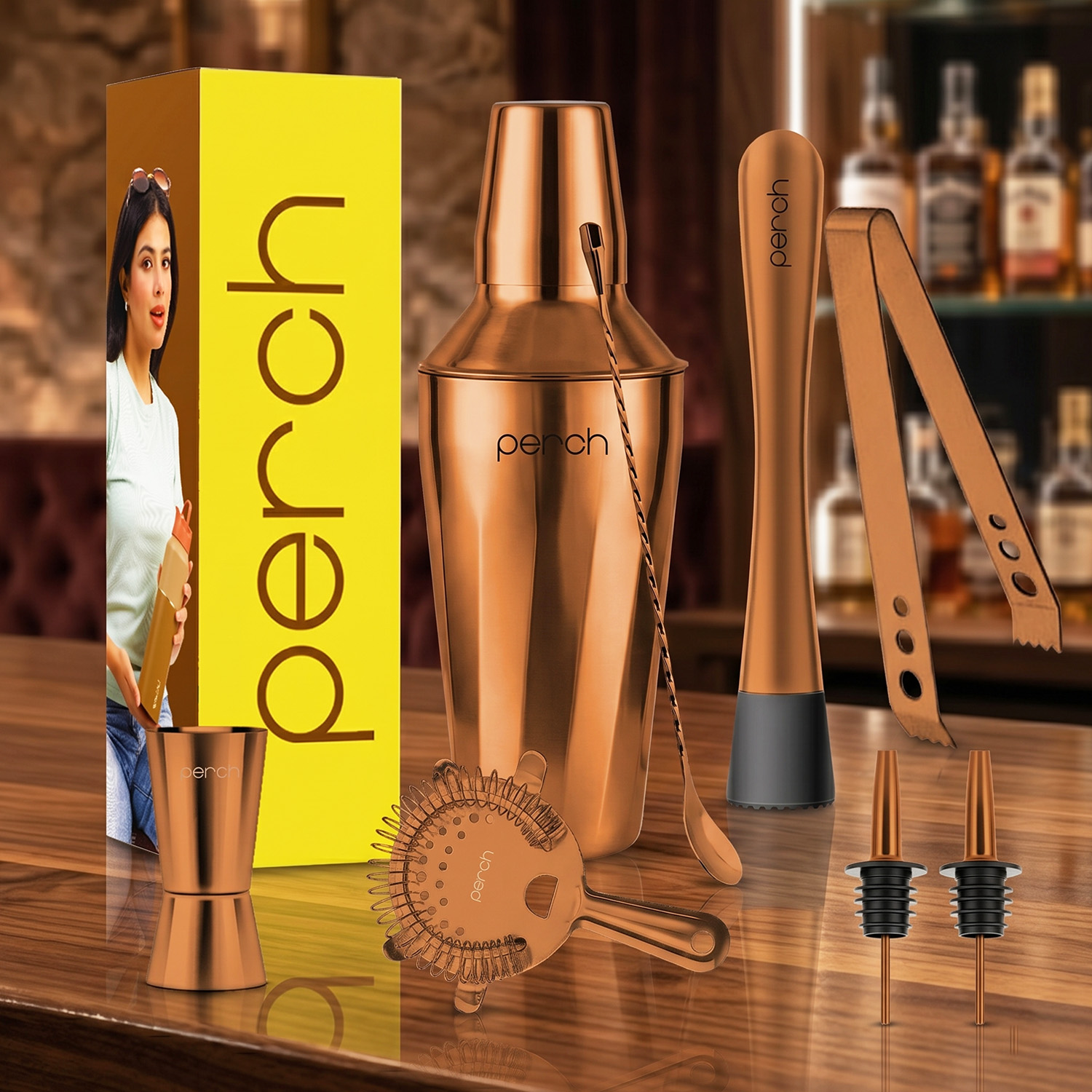 Craft 8-Piece Stainless Steel Cocktail Shaker Set with Bar Tools – Rose Gold