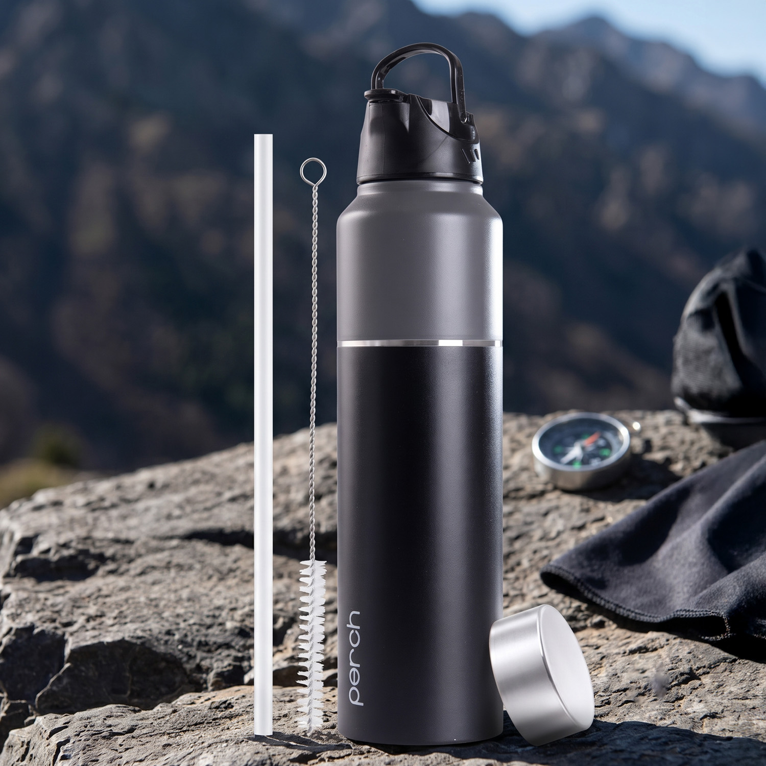 Magic 1Ltr Stainless Steel Water Bottle, Black & Grey