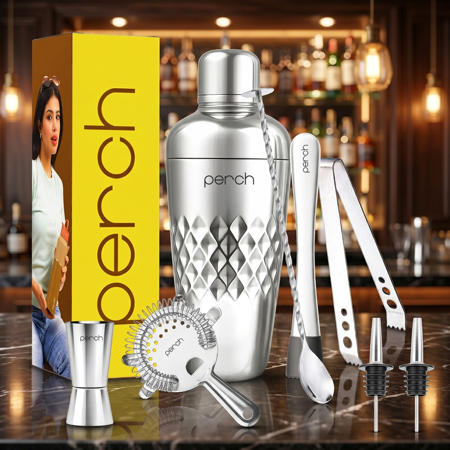 Craft 8-Piece Stainless Steel Cocktail Shaker Set with Bar Tools – Silver