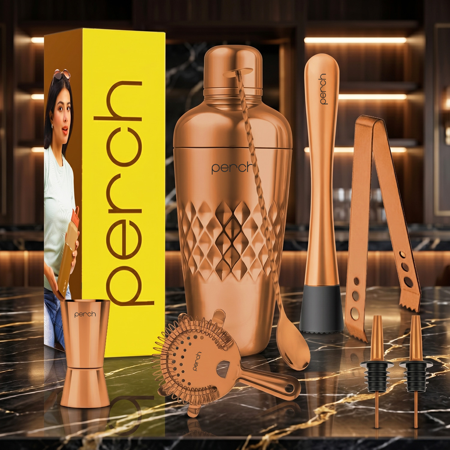 Craft 8-Piece Stainless Steel Cocktail Shaker Set with Bar Tools – Rose Gold