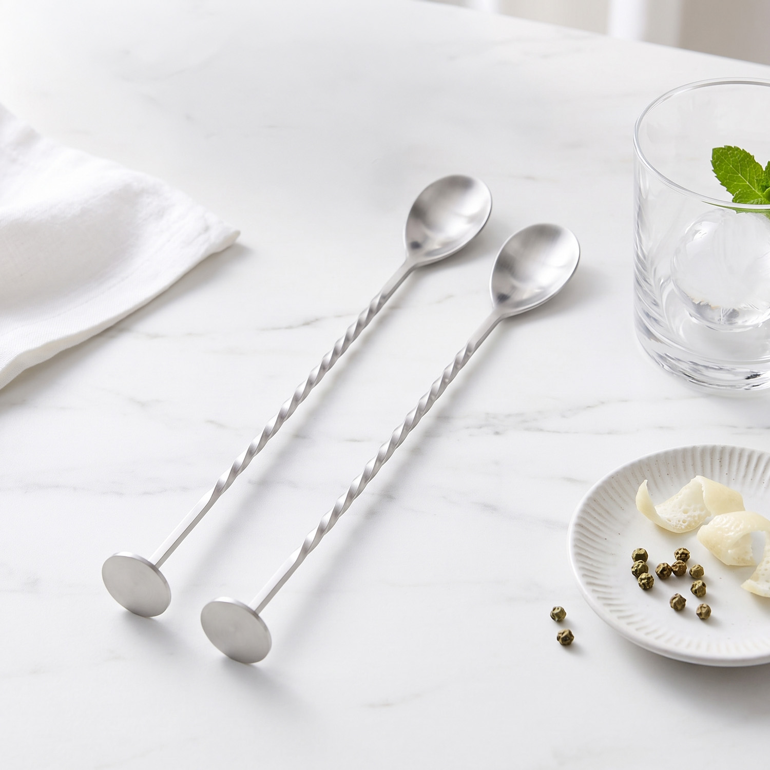 Bar Spoon Set of 2 for Cocktails & Mocktails – Long Handle Stirring Spoons – Silver