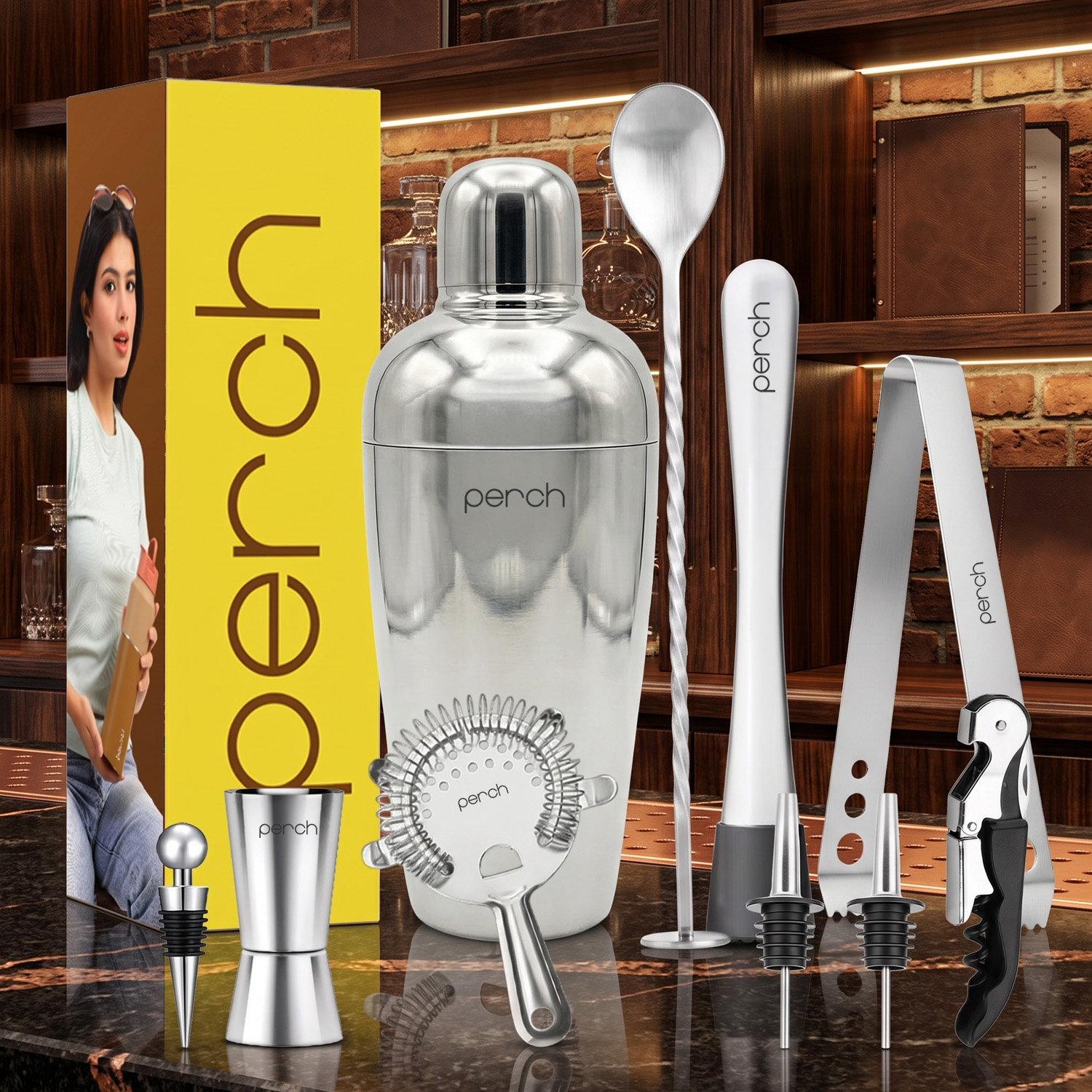 Craft 10-Piece Stainless Steel Plain Belly Cocktail Shaker Set with Bar Tools – Silver