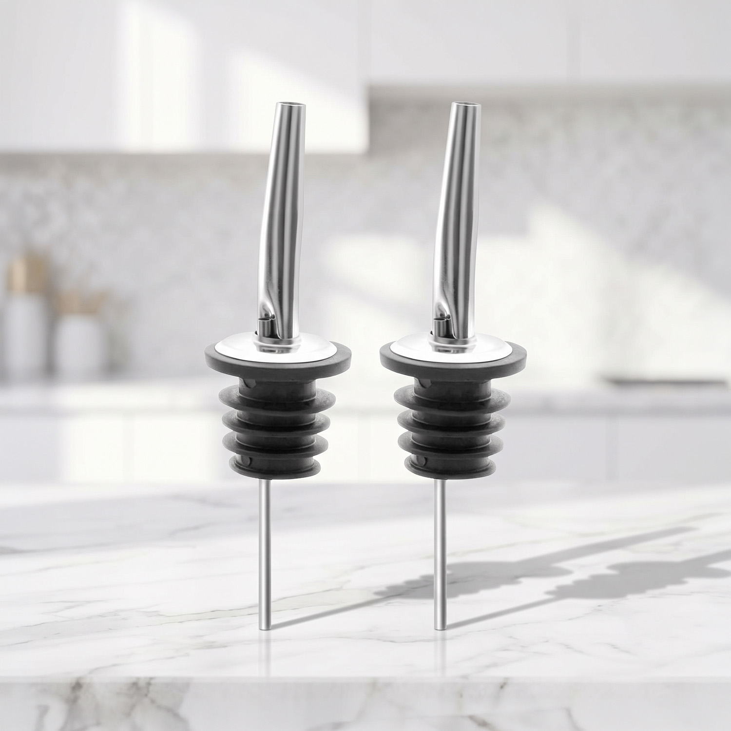 Bar Pourer Set of 2 for Cocktails & Beverages – Barware Pouring Accessory – Silver