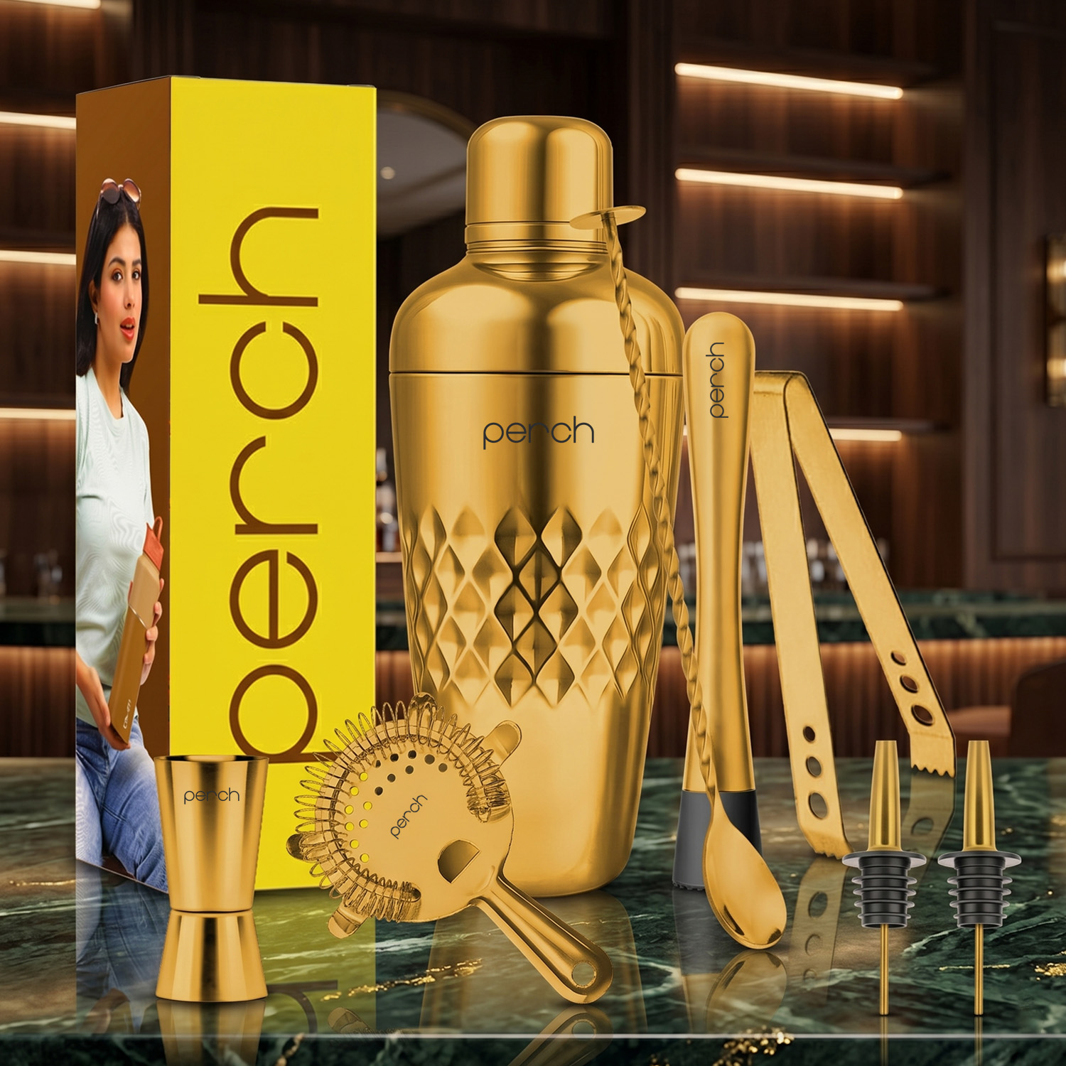 Craft 8-Piece Stainless Steel Cocktail Shaker Set with Bar Tools – Golden