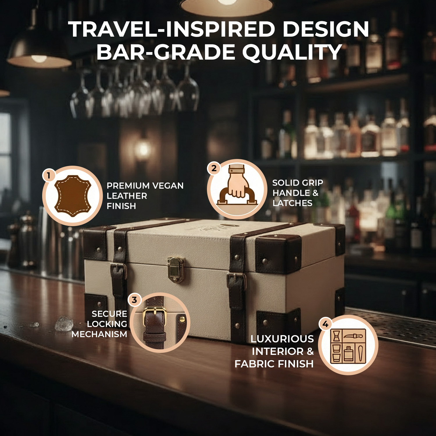 9-Piece Brown Leatherette Suitcase Bar Set with Cocktail Shaker & 3 Whisky Glasses – Silver