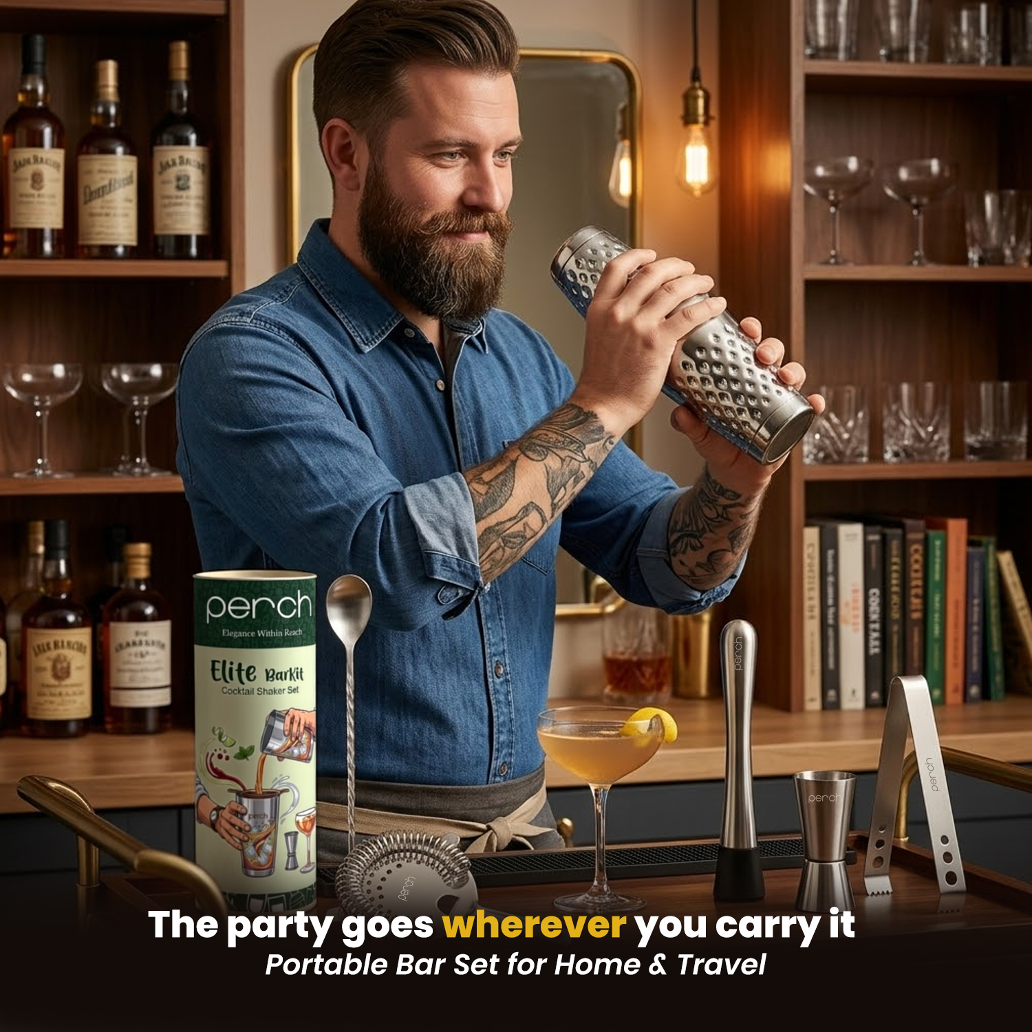 Elite 6-Piece Stainless Steel Bartender Kit | Boston Cocktail Shaker Set with Bar Tools -Silver