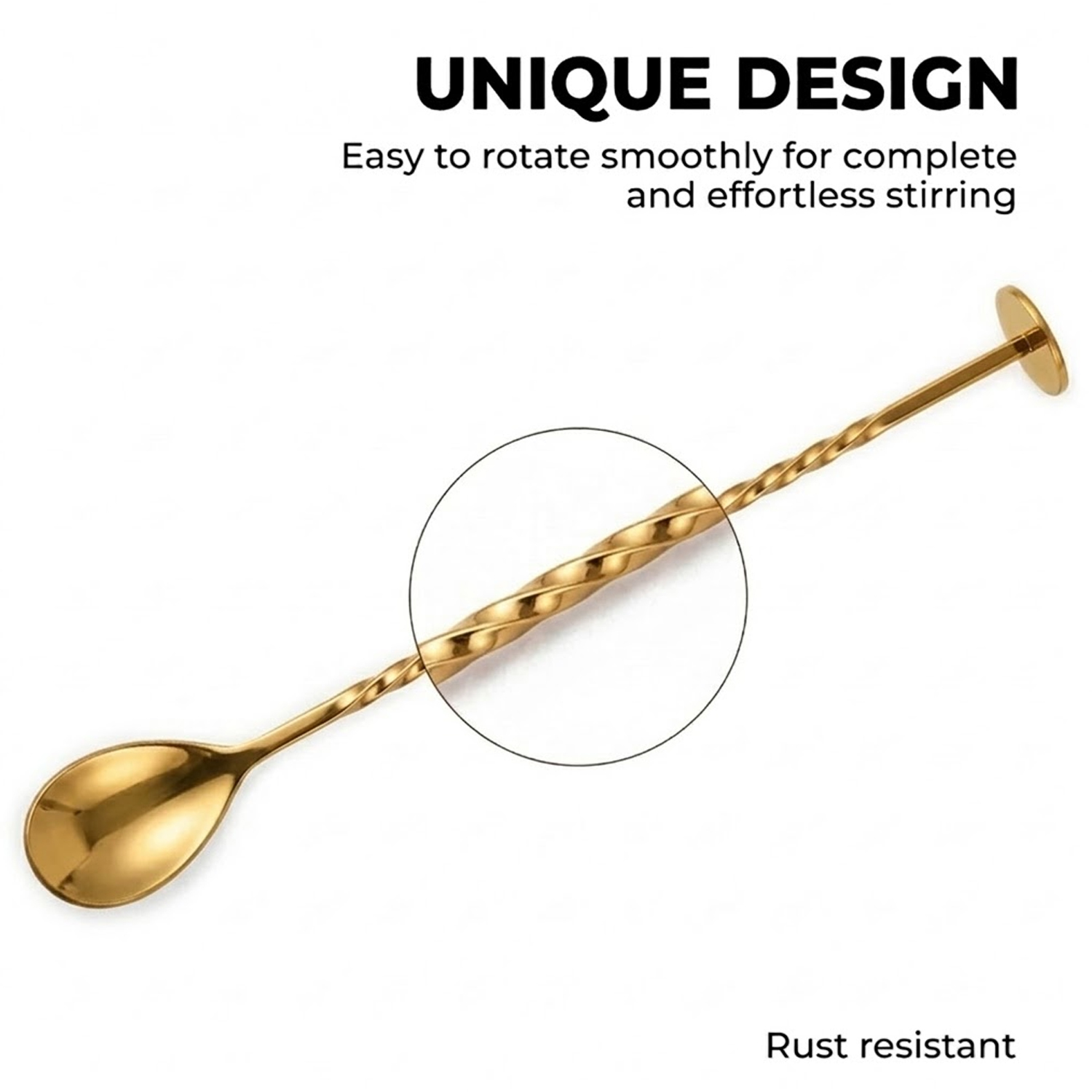 Bar Spoon for Cocktails & Mocktails – Long Handle Stirring Spoon – Gold