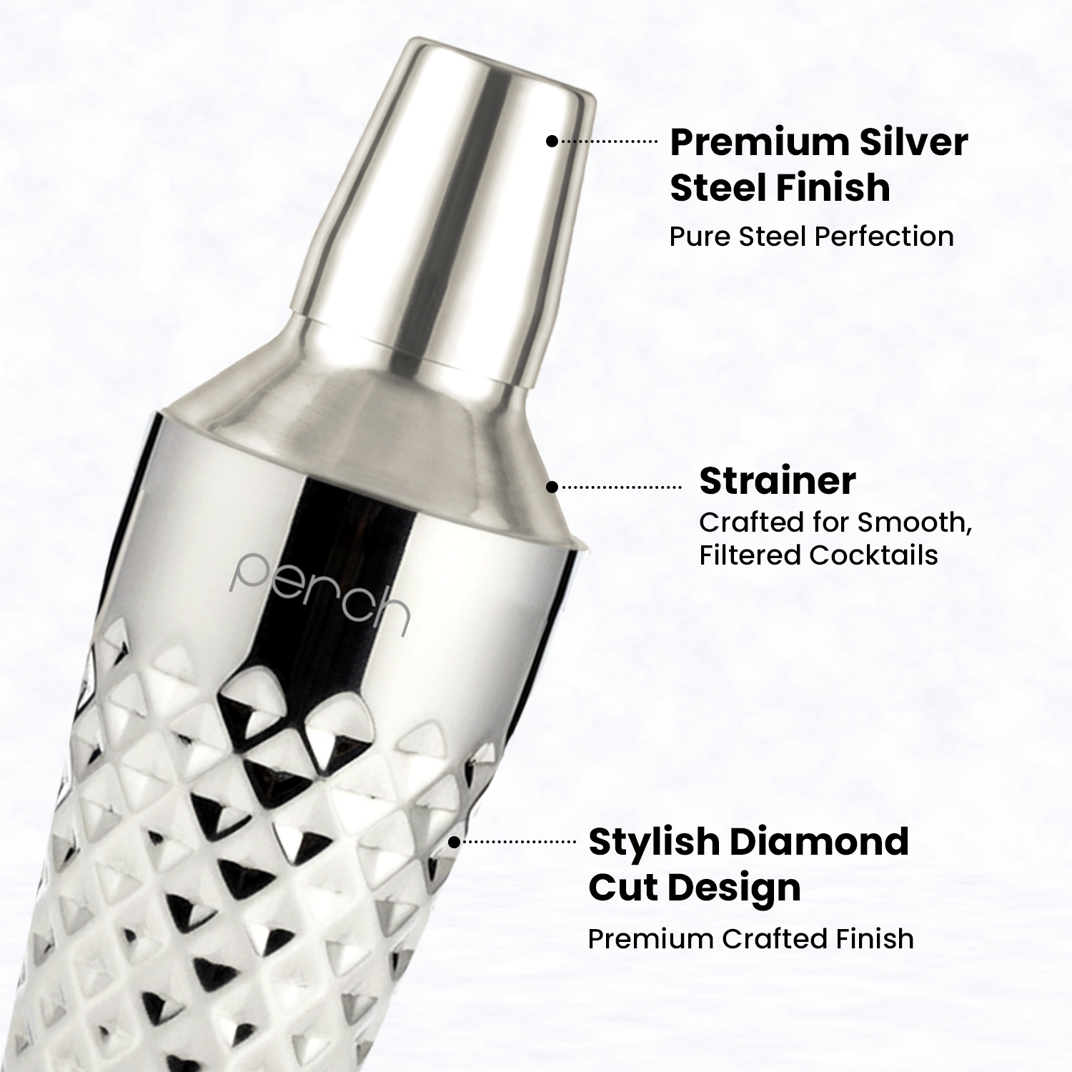 Cocktail Shaker for Cocktails & Mocktails – Stainless Steel Bar Shaker for Mixing Drinks – Silver