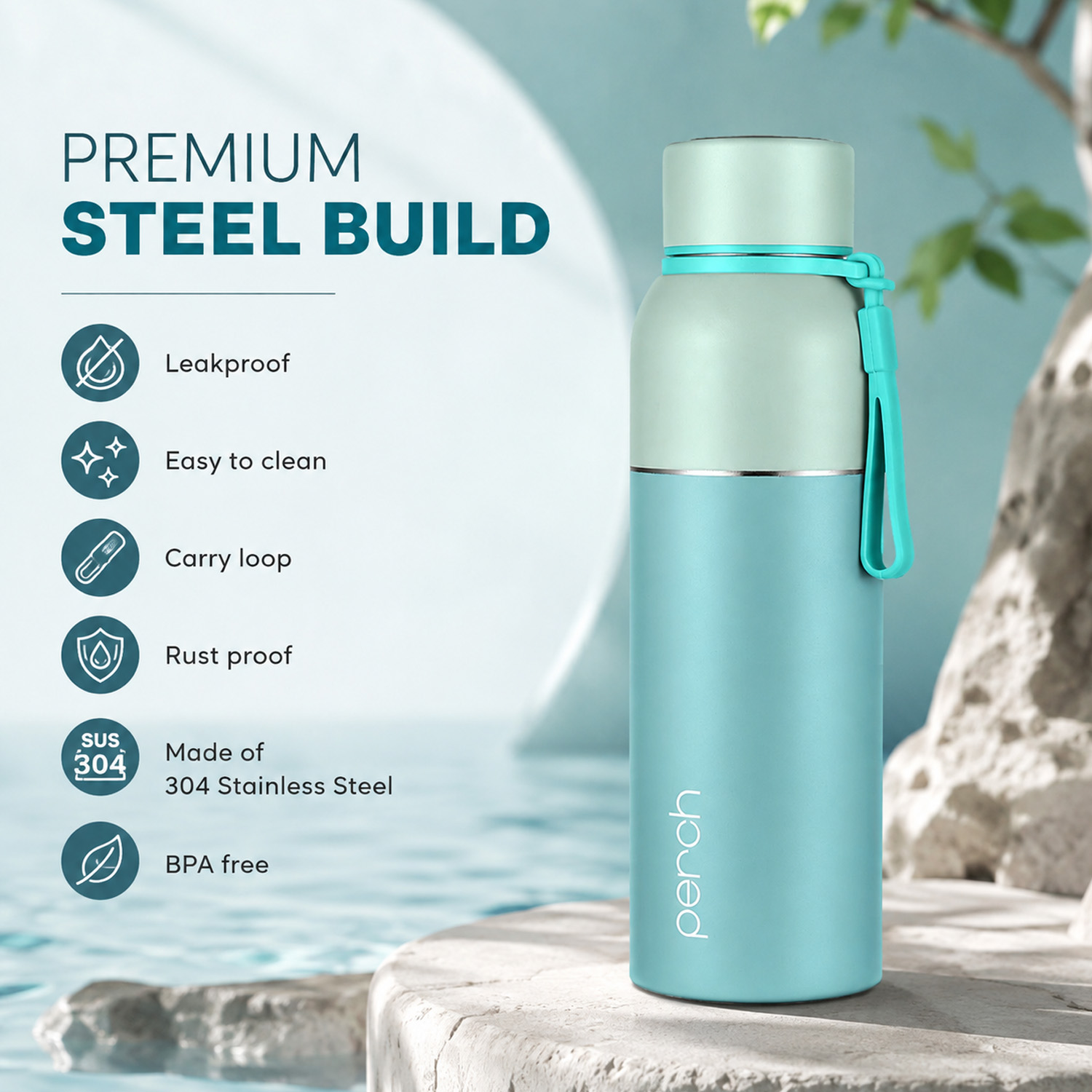 Zenith Insulated 720ml Water Bottle, Cyan