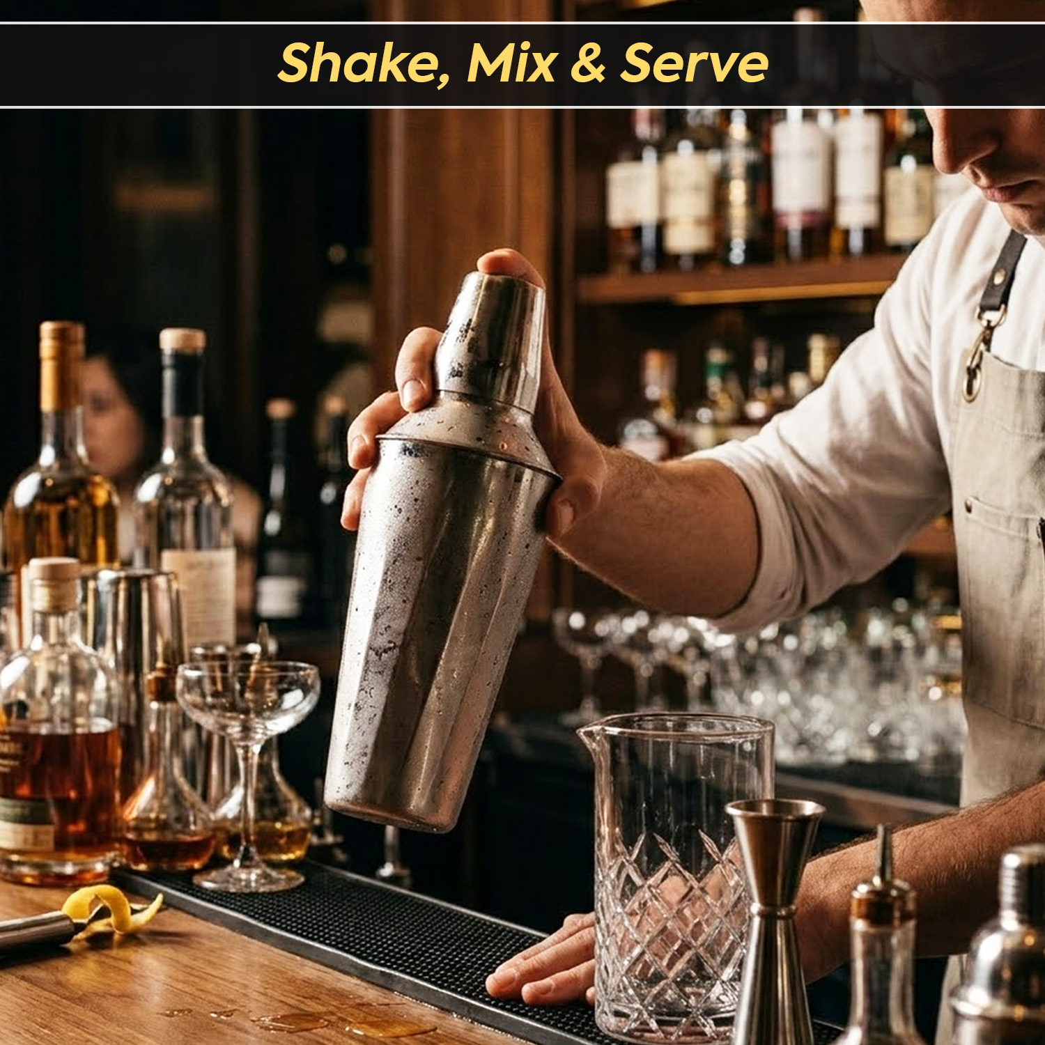 O' Holic 10-Piece Bartender Kit with Mango Wooden Stand | Twist Cocktail Shaker | Silver