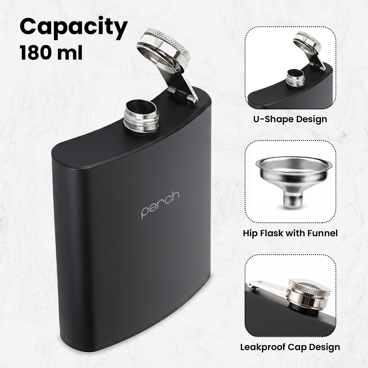 Hip Flask for Whiskey, Liquor & Beverages – Pocket Size Portable Flask for Travel & Gifting- Black