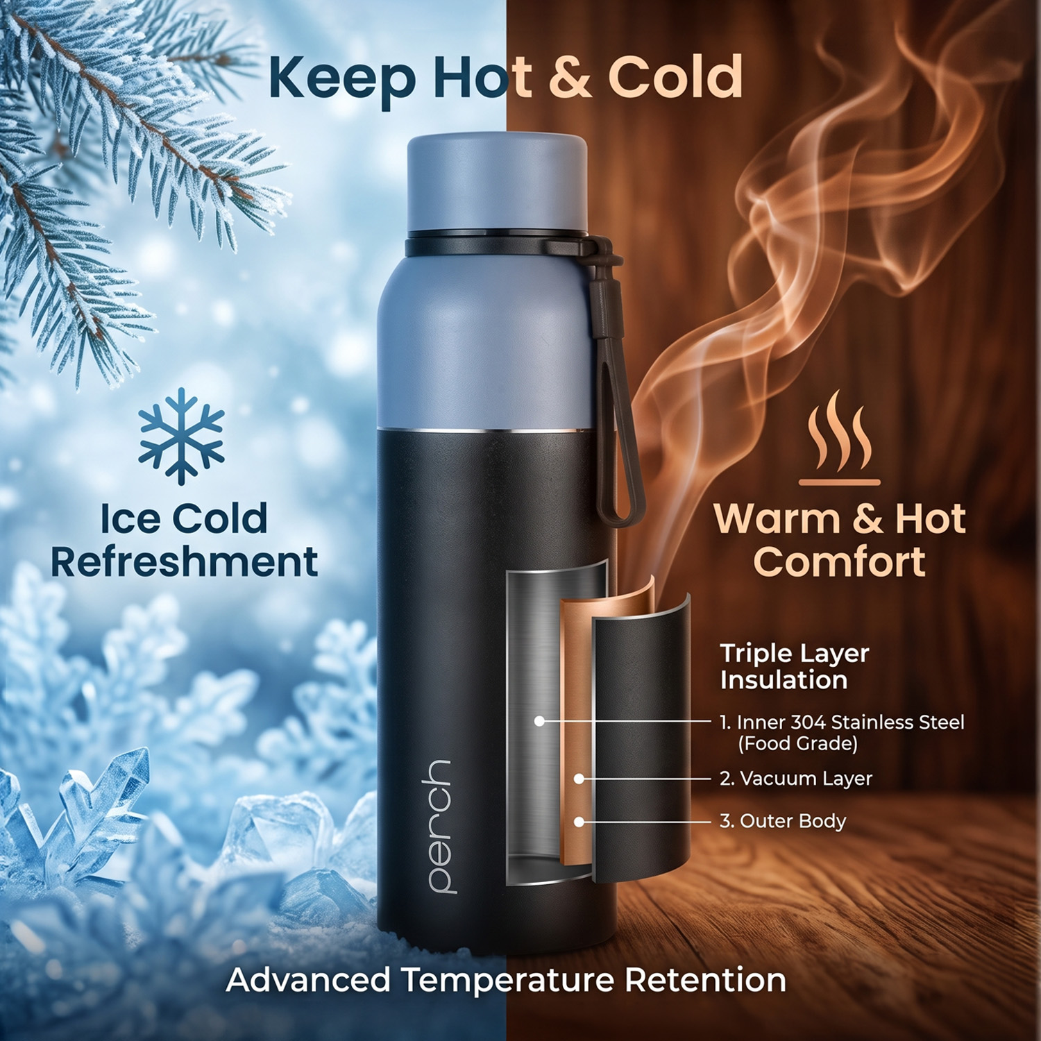 Zenith Insulated 720ml Water Bottle, Knight Black