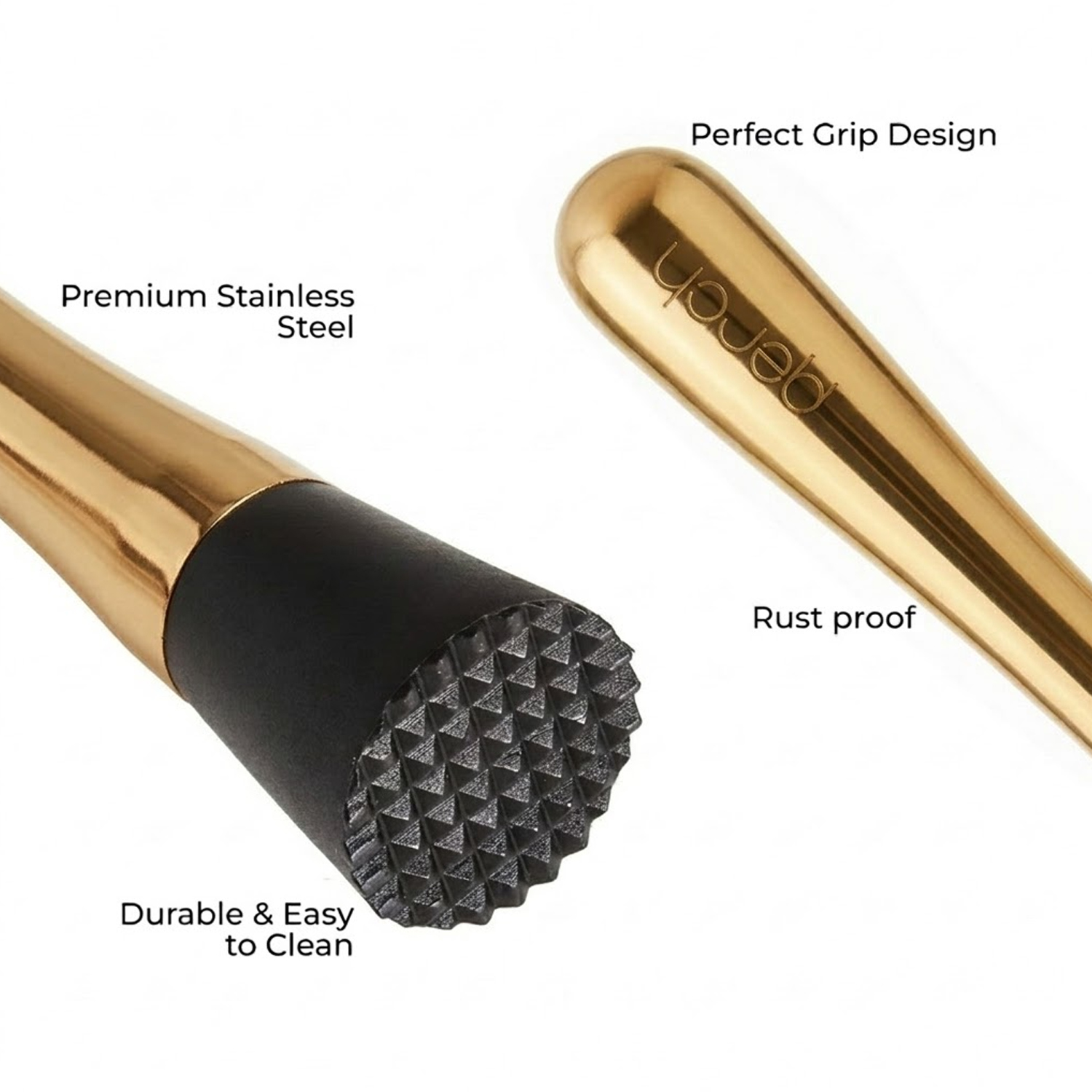 Muddler for Cocktails & Mocktails – Bar Tool for Crushing Fruits, Herbs & Ingredients – Gold