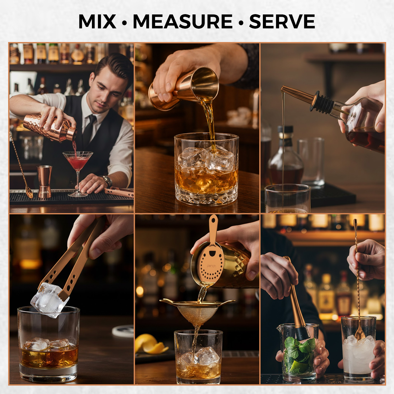 Craft 8-Piece Stainless Steel Diamond Cocktail Shaker Set with Bar Tools – Rose Gold
