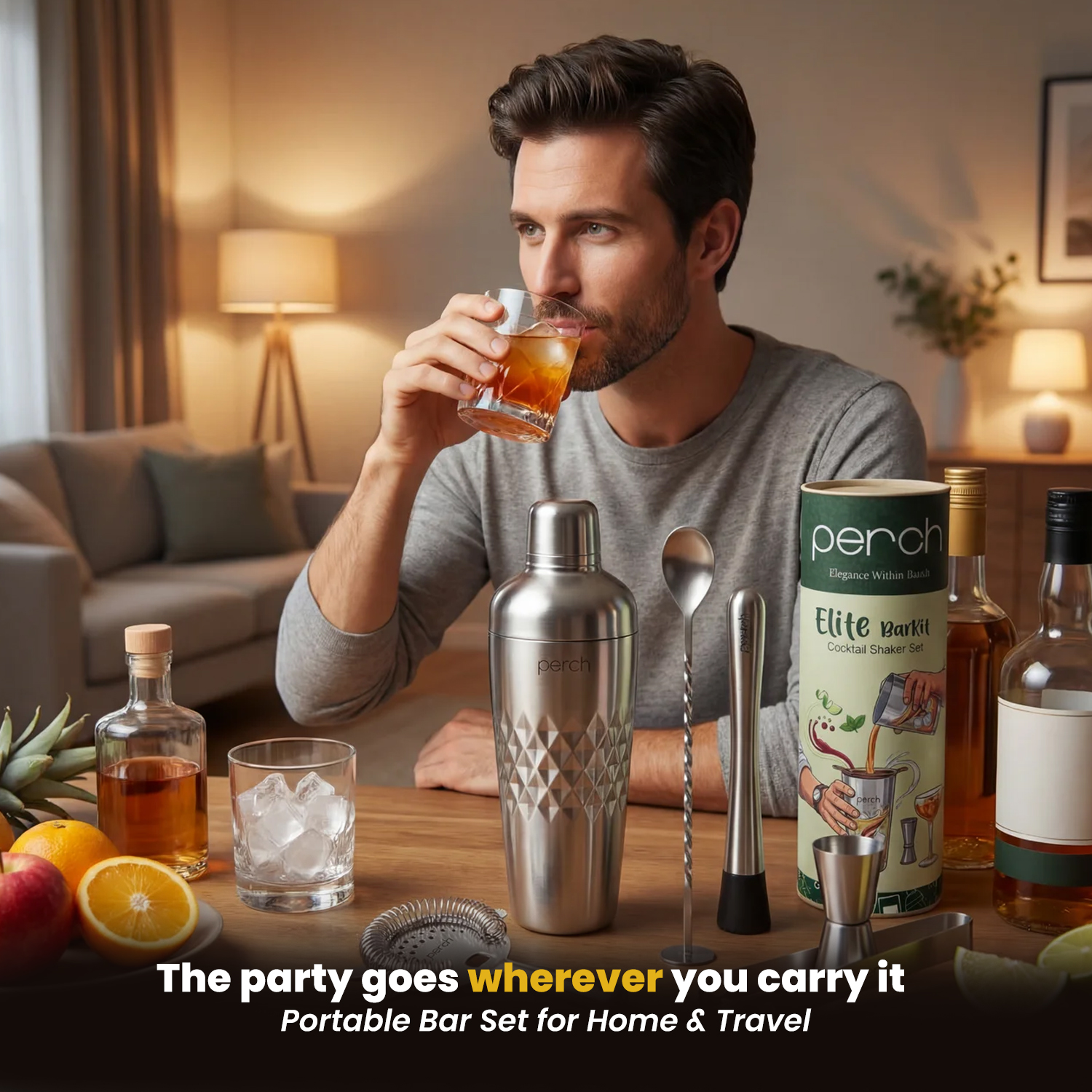 Elite 6-Piece Stainless Steel Bartender Kit | Belly Cocktail Shaker Set with Bar Tools -Silver