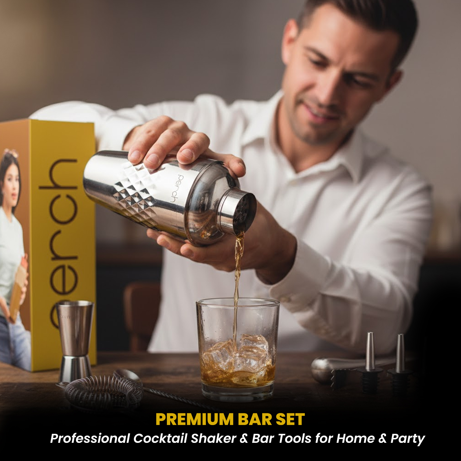 Craft 8-Piece Stainless Steel Belly Cocktail Shaker Set with Bar Tools – Silver