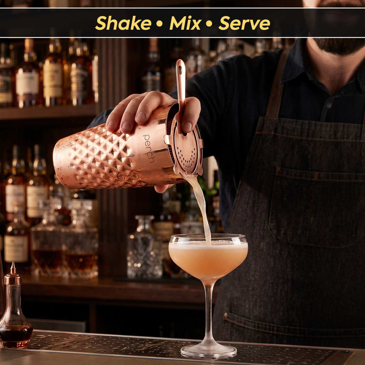 O' Holic 10-Piece Bartender Kit with Mango Wooden Stand | Diamond Cocktail Shaker | Rose Gold
