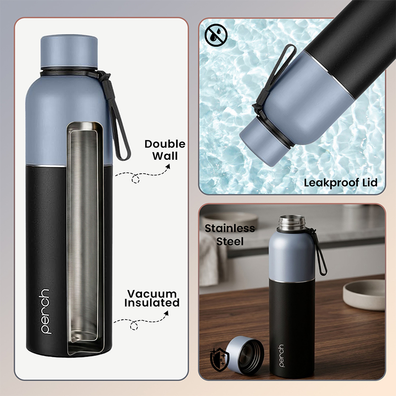 Zenith Insulated 1Ltr Water Bottle, Knight Black