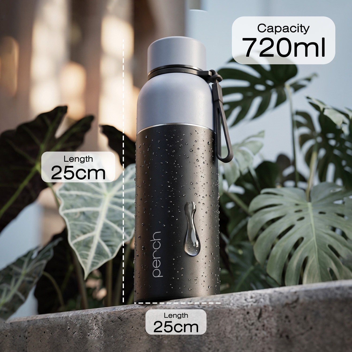 Zenith Insulated 720ml Water Bottle, Knight Black