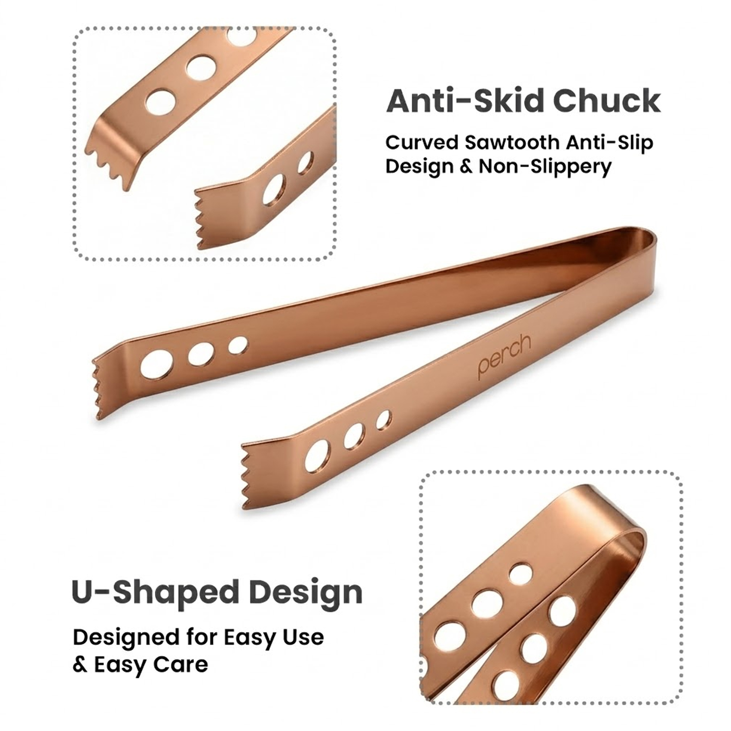 Ice Tong for Ice Cubes, Cocktails & Bar Use – Stainless Steel Ice Serving Tongs – Rose Gold
