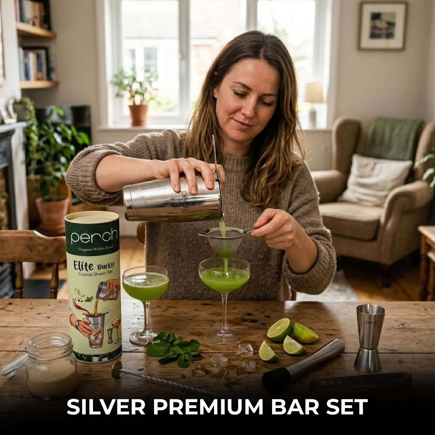 Elite 6-Piece Stainless Steel Bartender Kit | Boston Cocktail Shaker Set with Bar Tools -Silver
