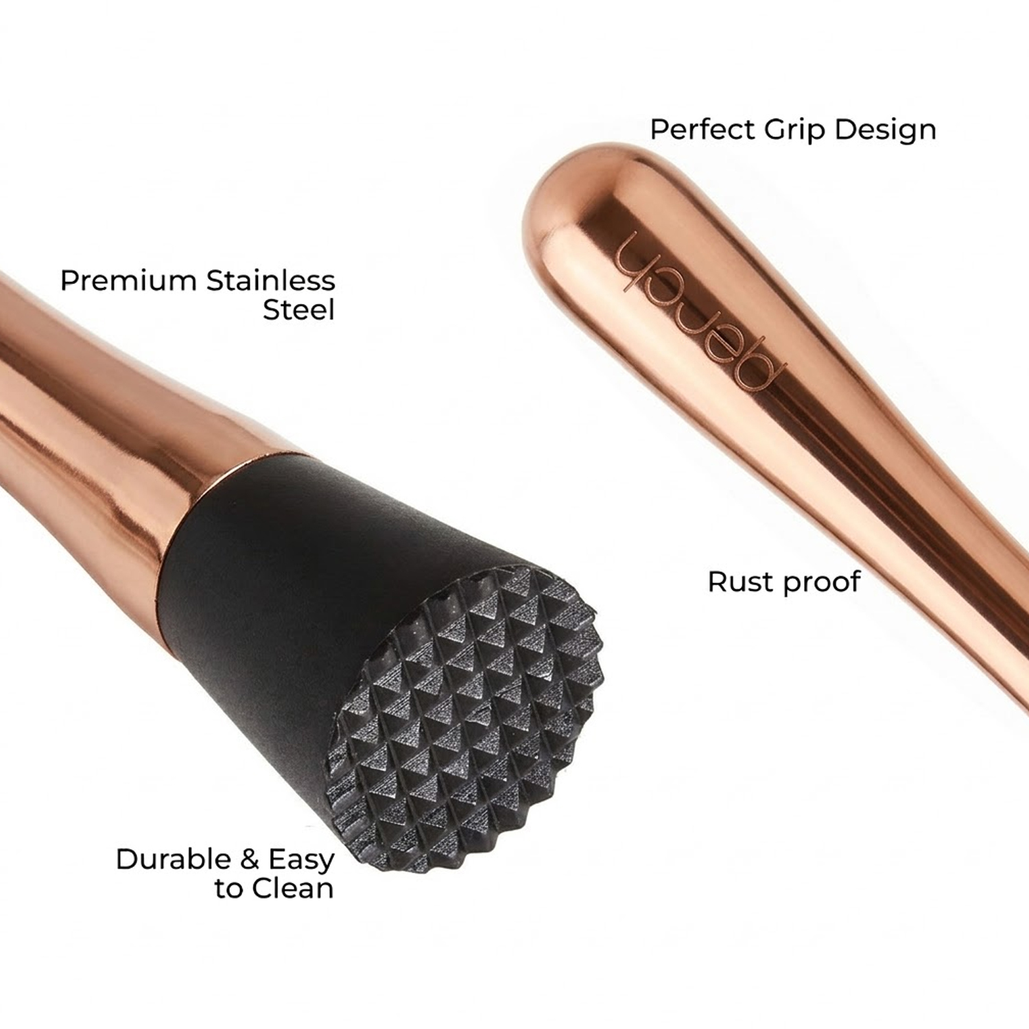 Muddler for Cocktails & Mocktails – Bar Tool for Crushing Fruits, Herbs & Ingredients – Rose Gold
