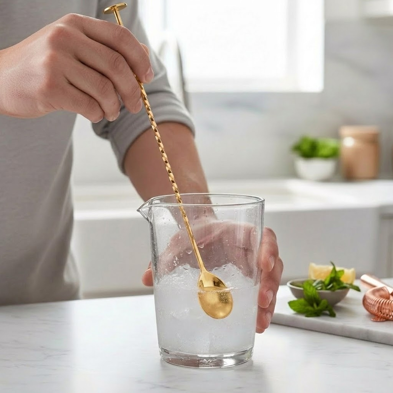 Bar Spoon for Cocktails & Mocktails – Long Handle Stirring Spoon – Gold