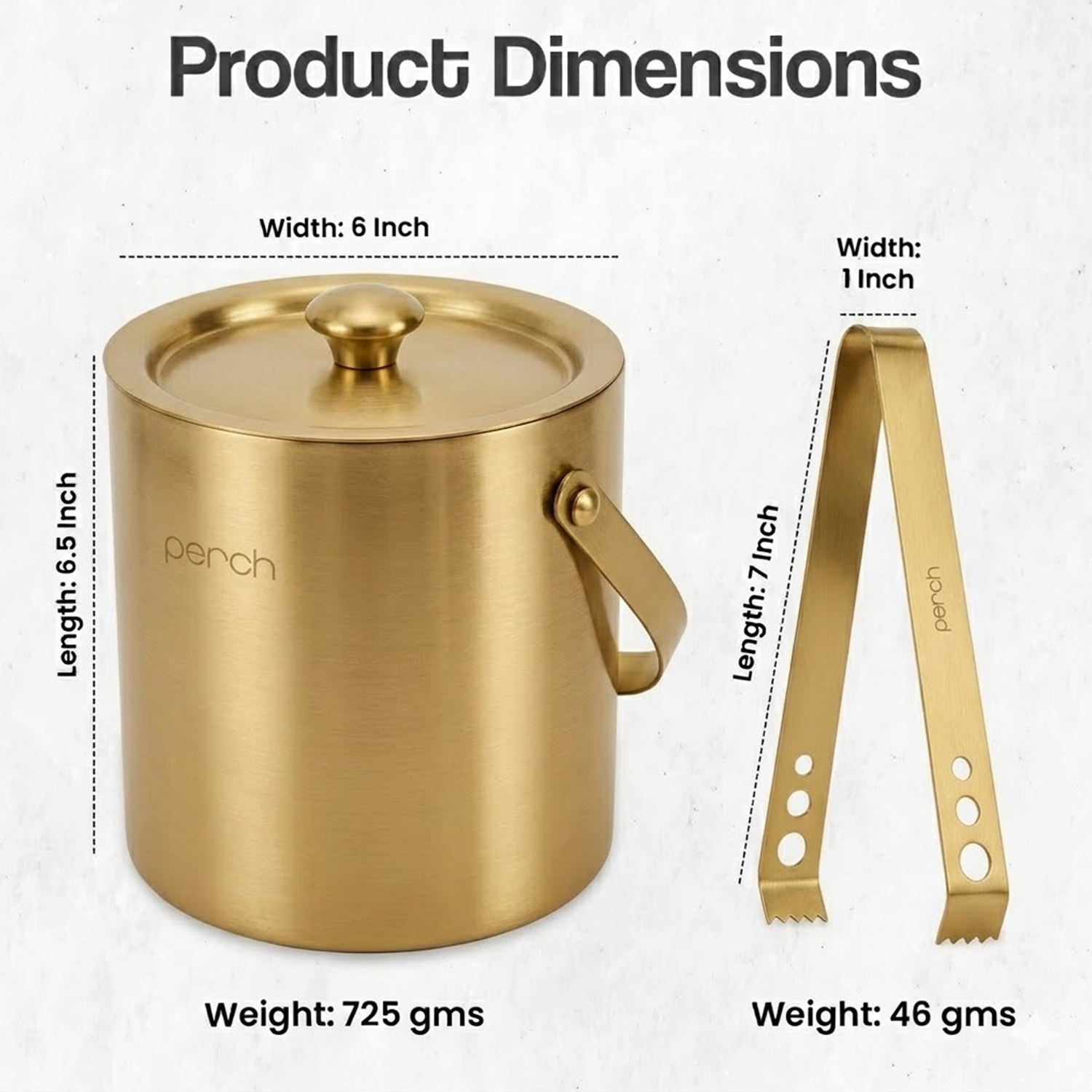 Gold Stainless Steel Ice Bucket Set with Lid, Handle & Ice Tong – 1.5L