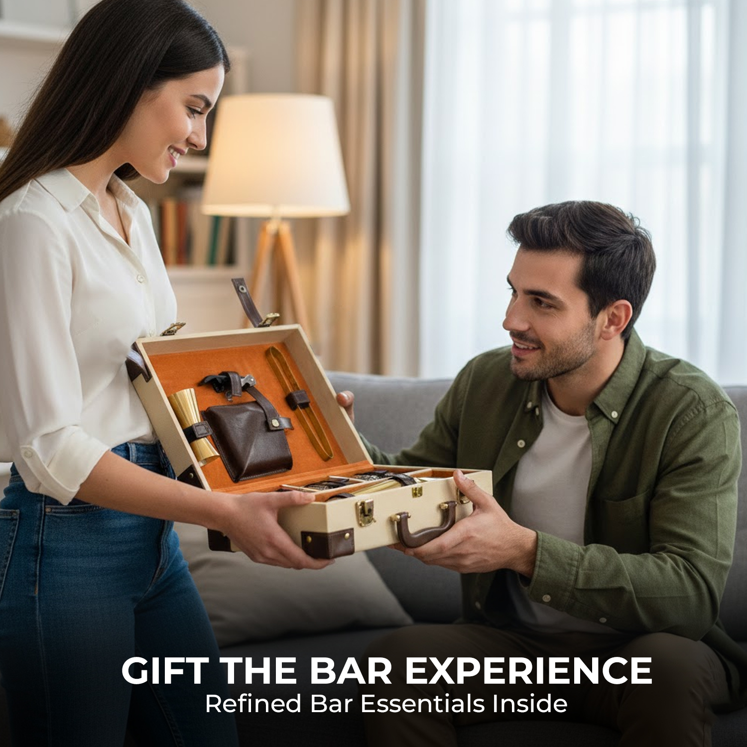 9-Piece Brown Leatherette Suitcase Bar Set with Cocktail Shaker & 3 Whisky Glasses – Golden