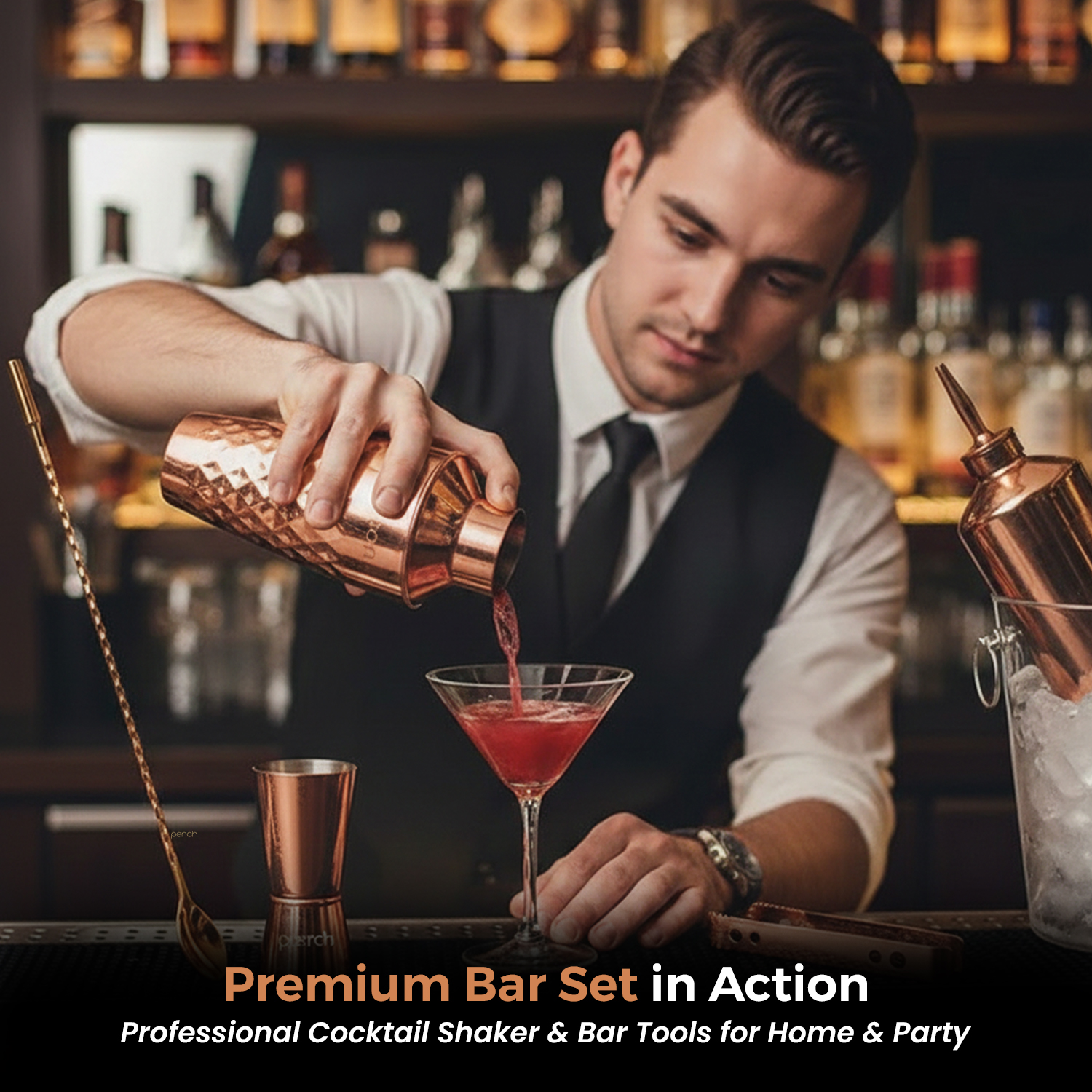 Craft 8-Piece Stainless Steel Diamond Cocktail Shaker Set with Bar Tools – Rose Gold