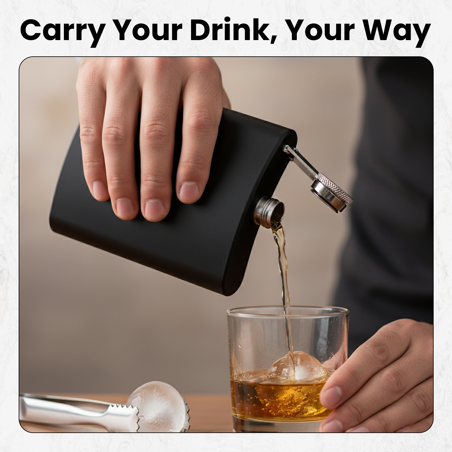 Hip Flask for Whiskey, Liquor & Beverages – Pocket Size Portable Flask for Travel & Gifting- Black