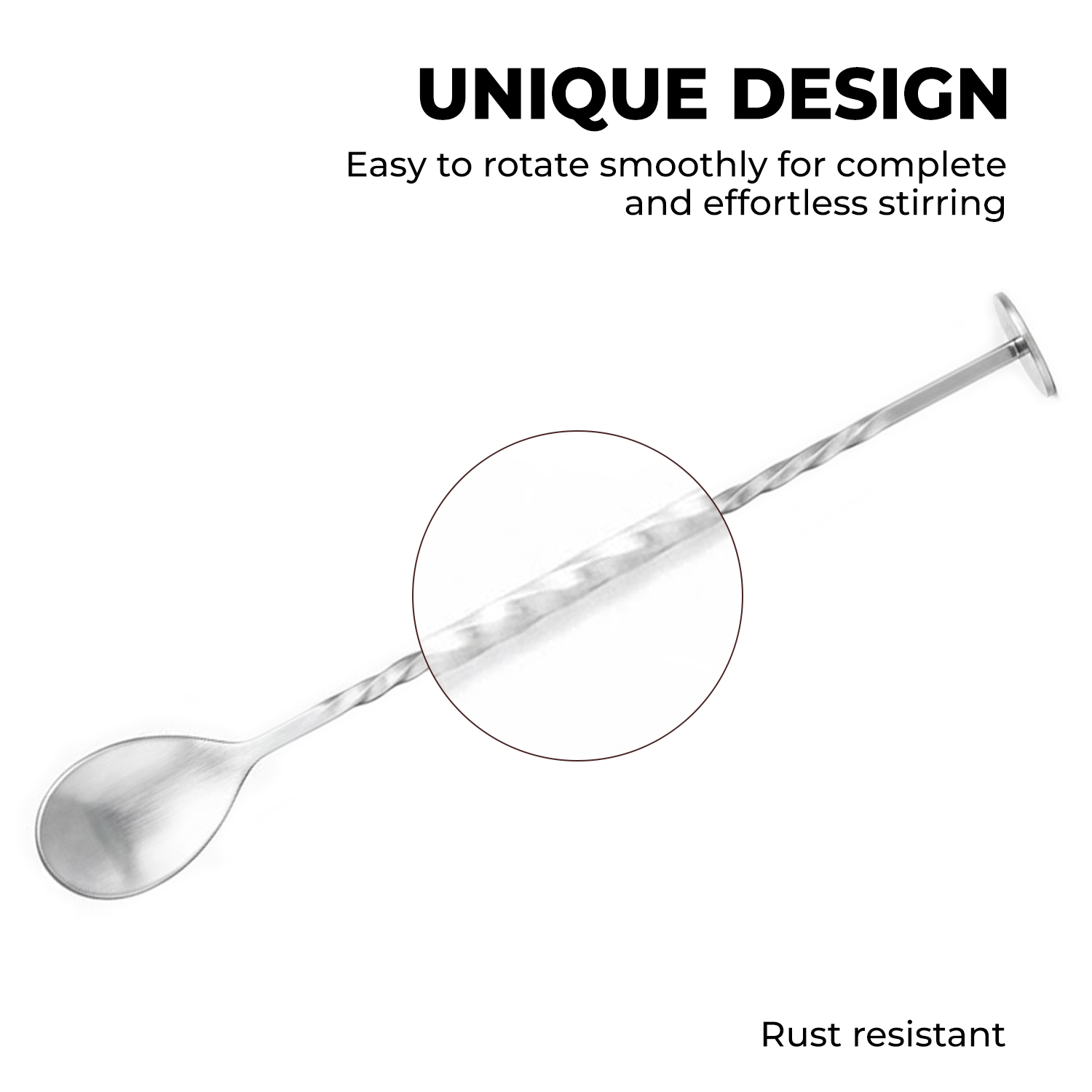 Bar Spoon for Cocktails, Mocktails & Beverages – Long Handle Stirring Spoon – Silver