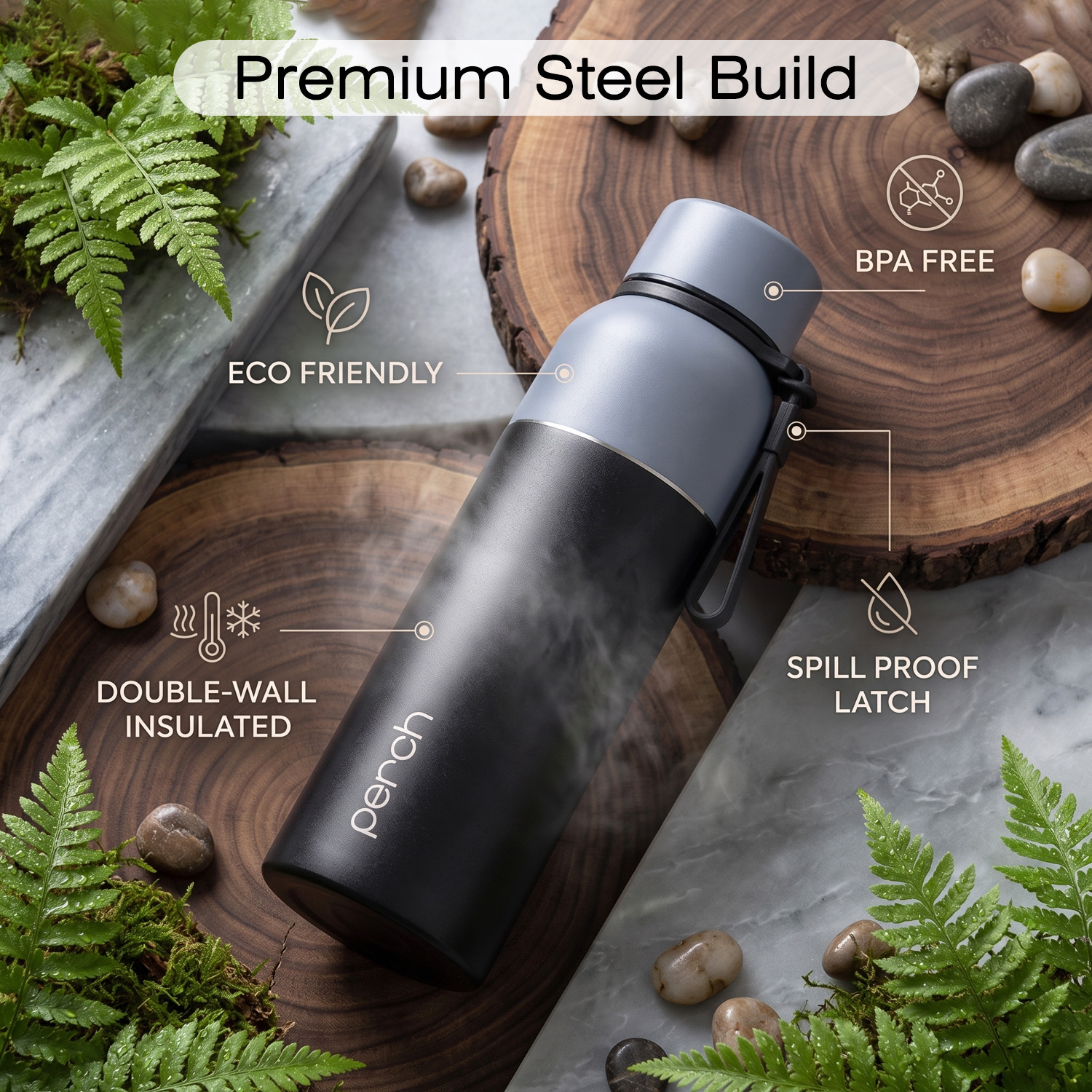 Zenith Insulated 720ml Water Bottle, Knight Black