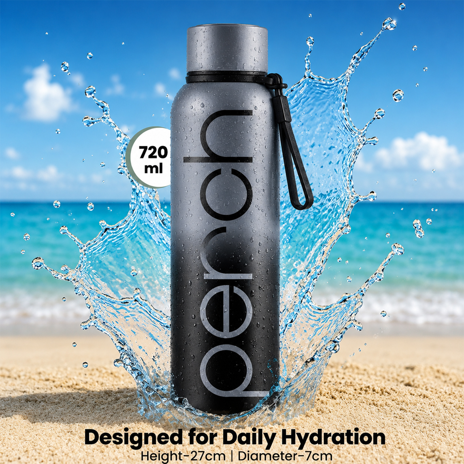 Zion Insulated 720ml Water Bottle, Cloud Black