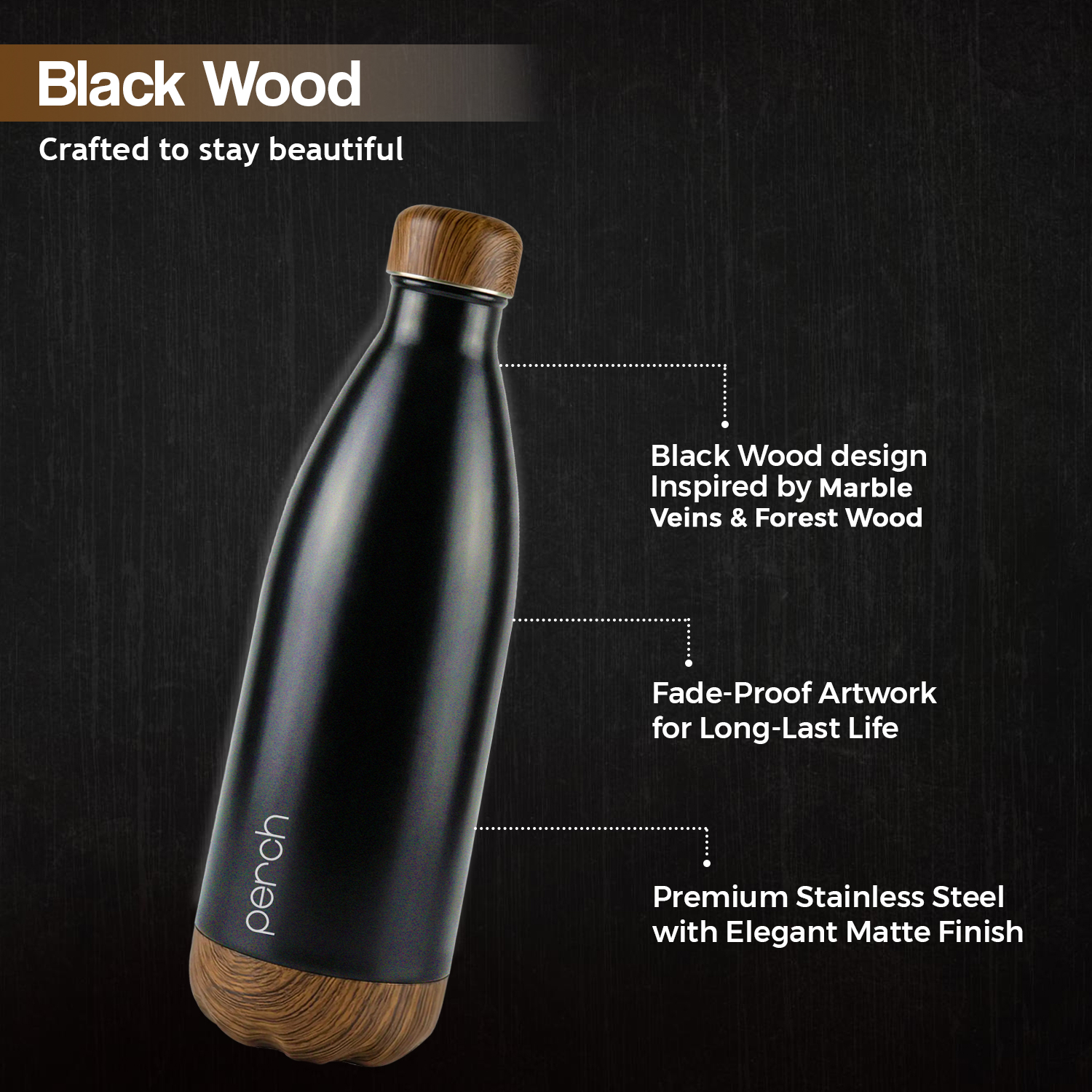 Retro 980ml Vacuum Insulated Stainless Steel Water Bottle, Black