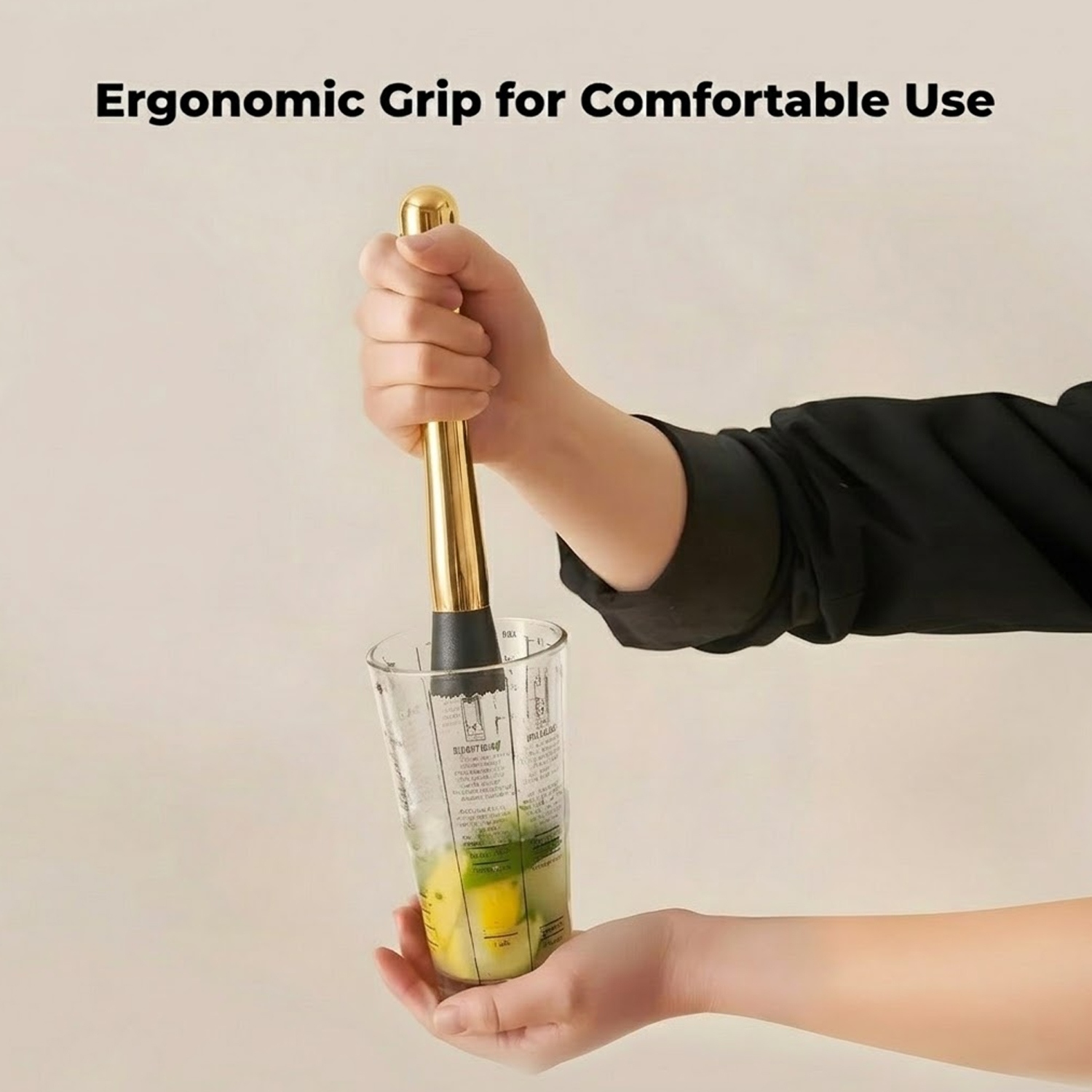 Muddler for Cocktails & Mocktails – Bar Tool for Crushing Fruits, Herbs & Ingredients – Gold