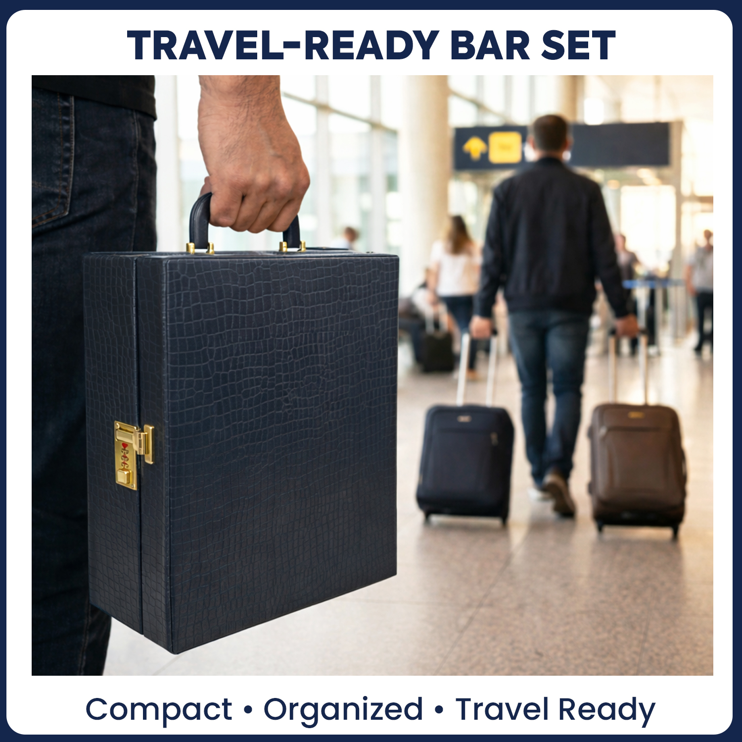 11-Piece Crocodile Print Leatherette Suitcase Bar Set with Diamond Cocktail Shaker & 4 Whisky Glasses – Rose Gold