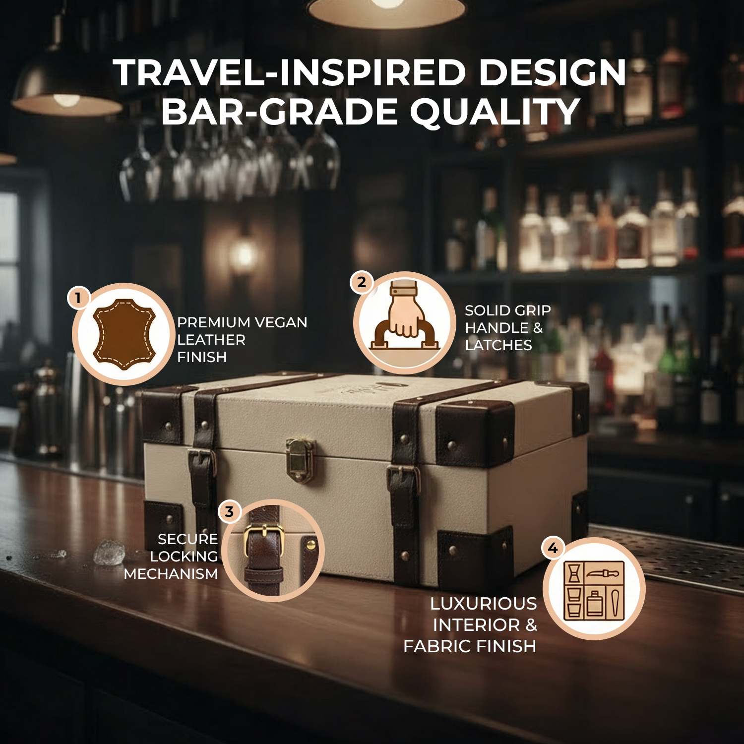 9-Piece Brown Leatherette Suitcase Bar Set with Cocktail Shaker & 3 Whisky Glasses – Golden