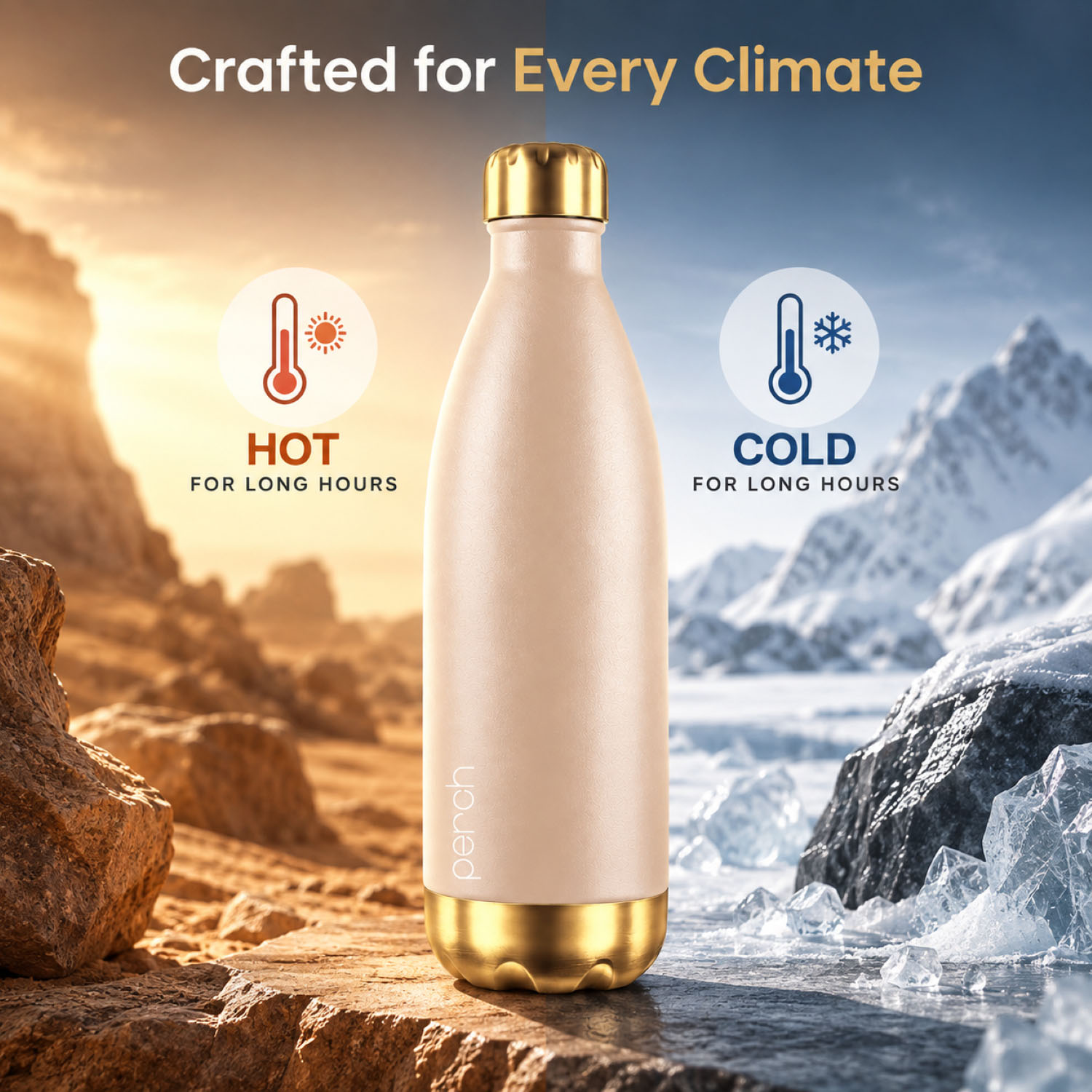 Retro 980ml Vacuum Insulated Stainless Steel Water Bottle, Golden-Amber