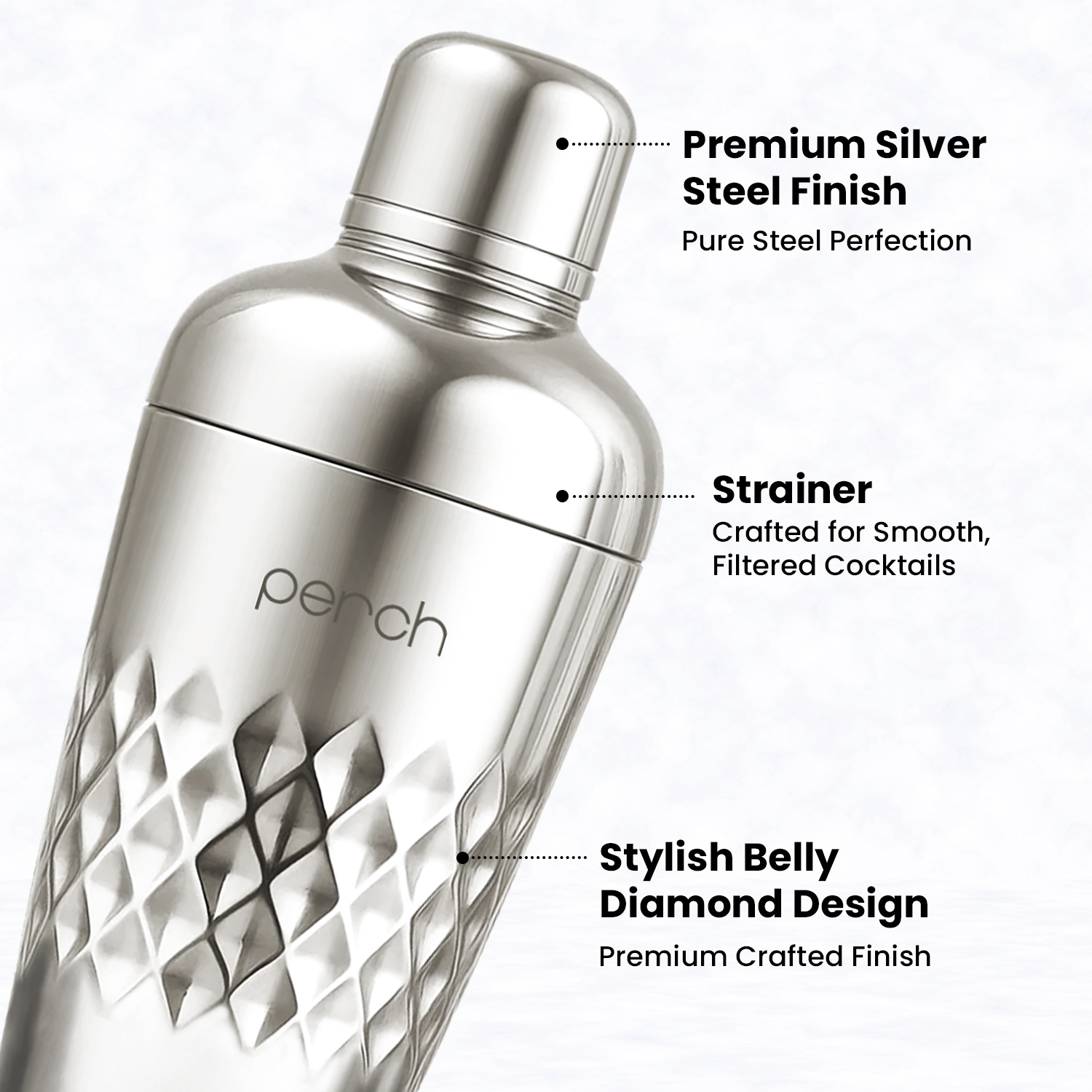 Cocktail Shaker for Cocktails & Mocktails – Stainless Steel Bar Shaker for Mixing Drinks – Silver