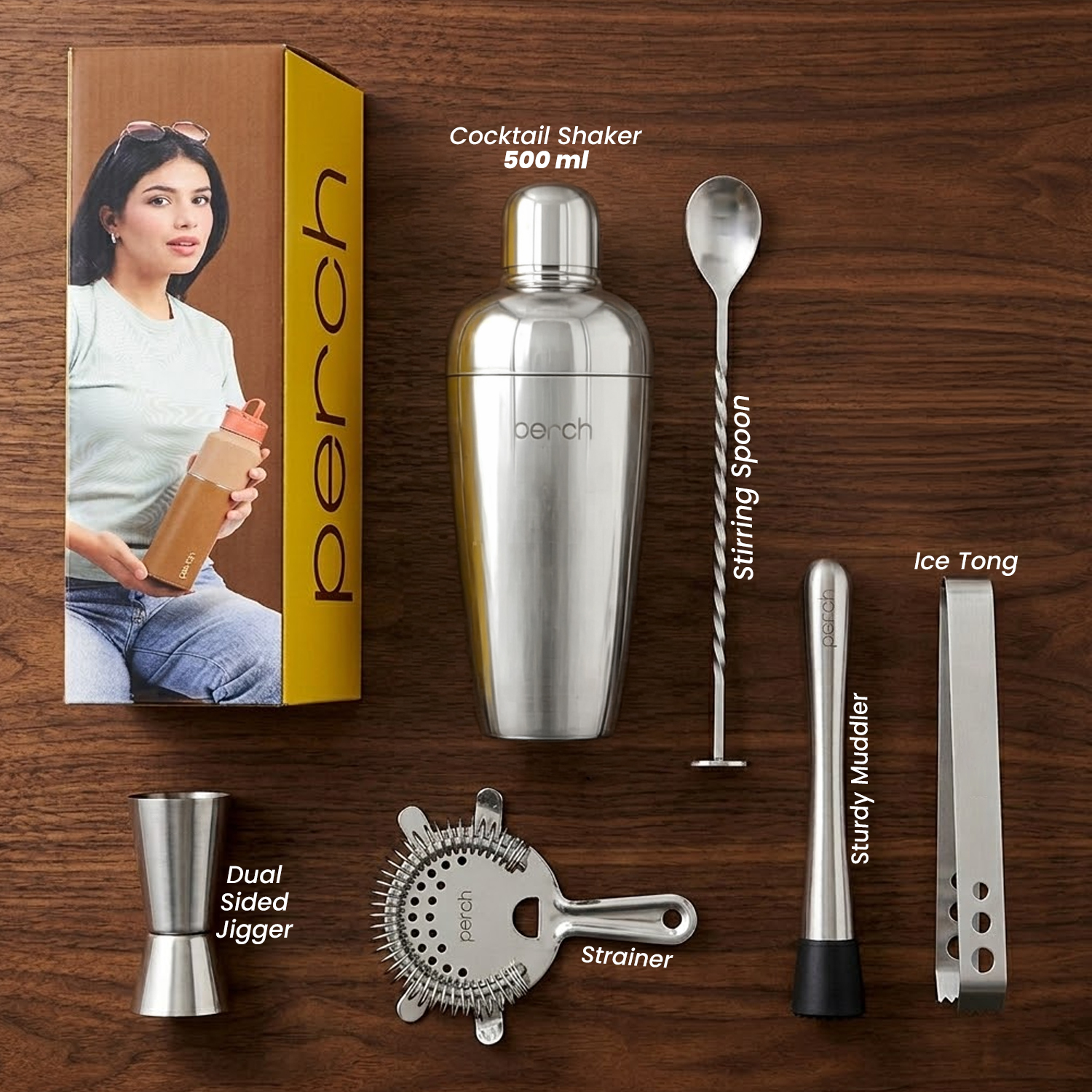 Craft 6-Piece Stainless Steel Belly Cocktail Shaker Set with Bar Tools – Silver