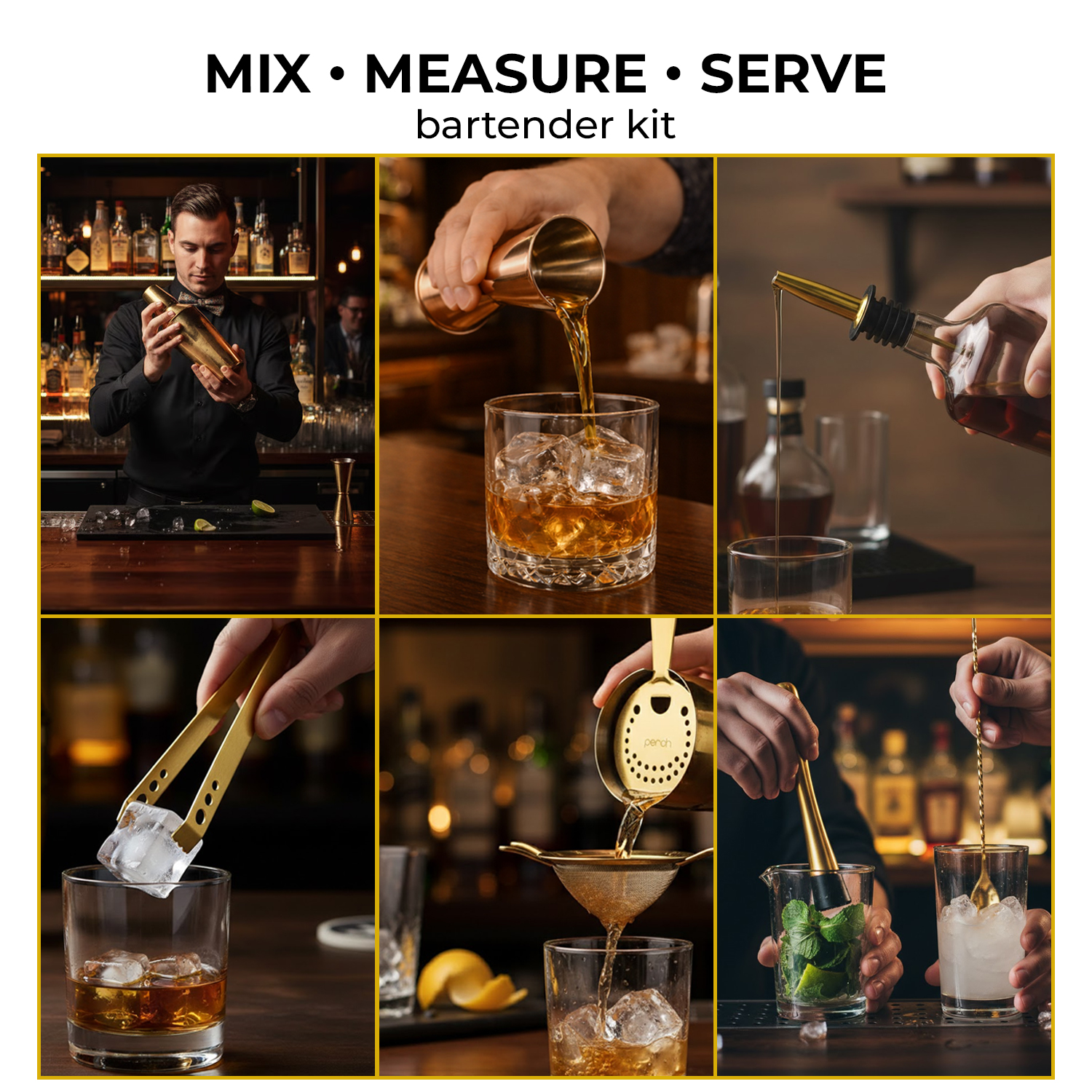 Craft 8-Piece Stainless Steel Twist Cocktail Shaker Set with Bar Tools – Golden