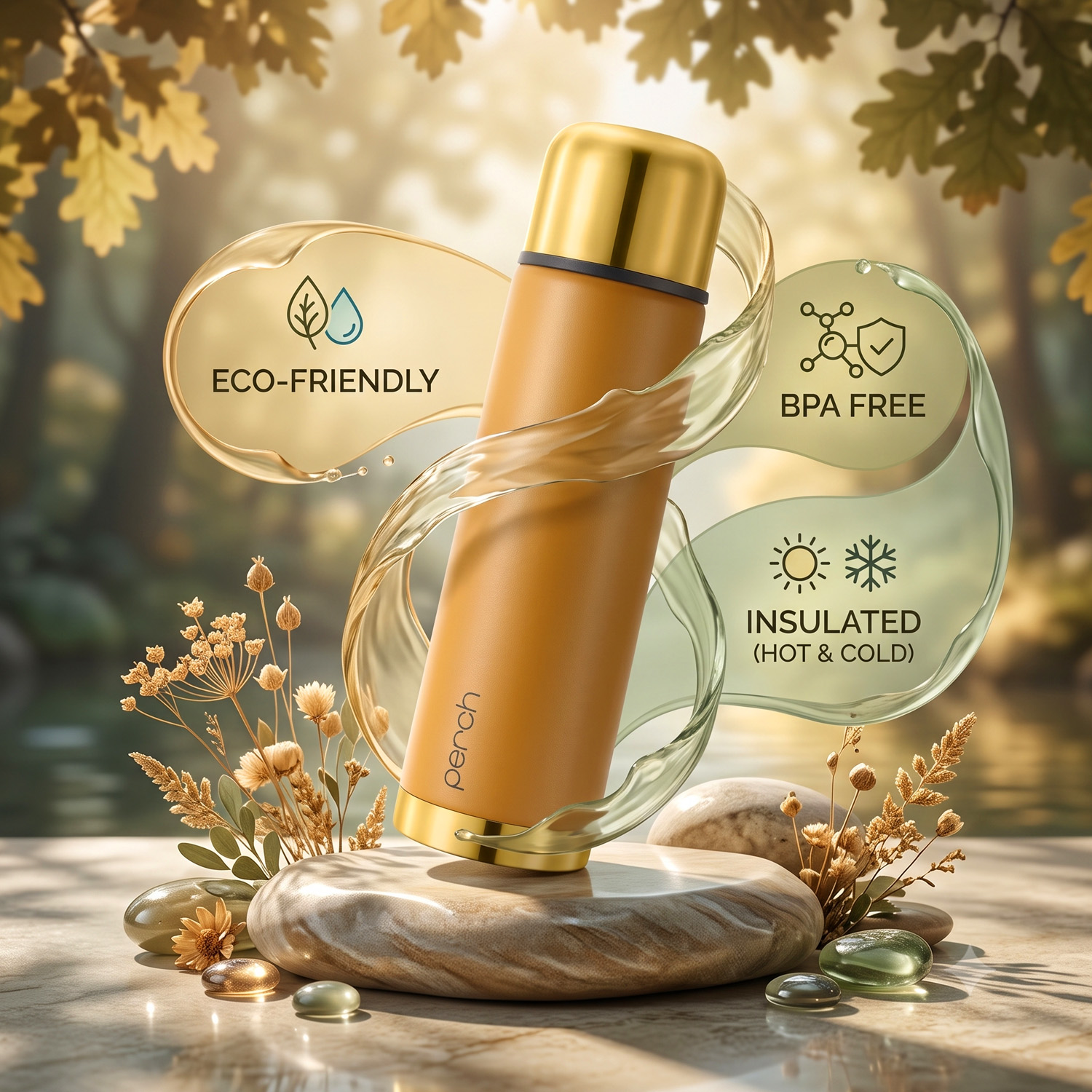 California Insulated 1Ltr Water Bottle, Golden Amber