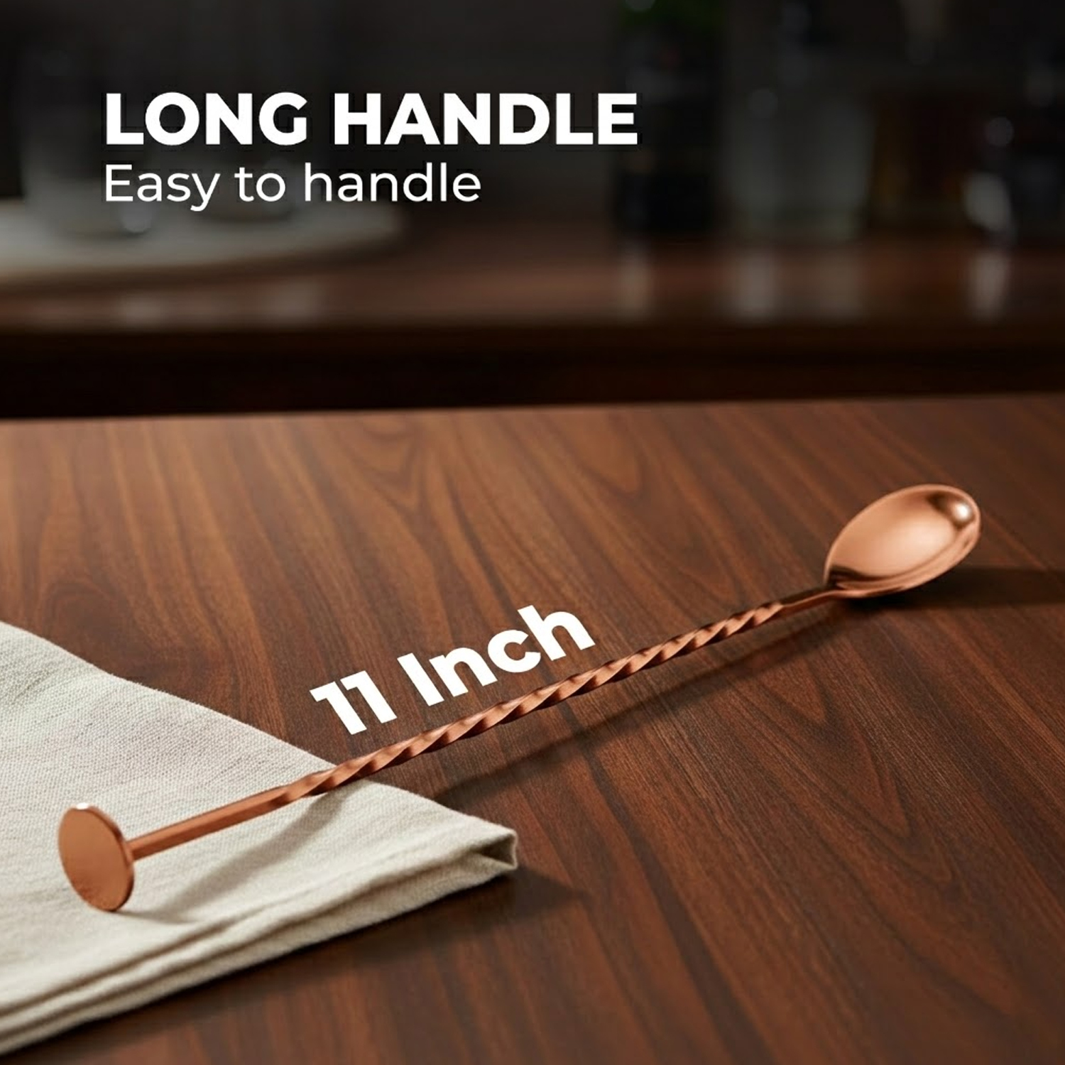 Bar Spoon for Cocktails & Mocktails – Long Handle Stirring Spoon – Rose Gold