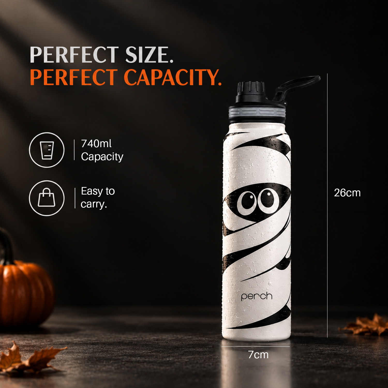 Halloween 740ml Insulated Water Bottle Mummy Print