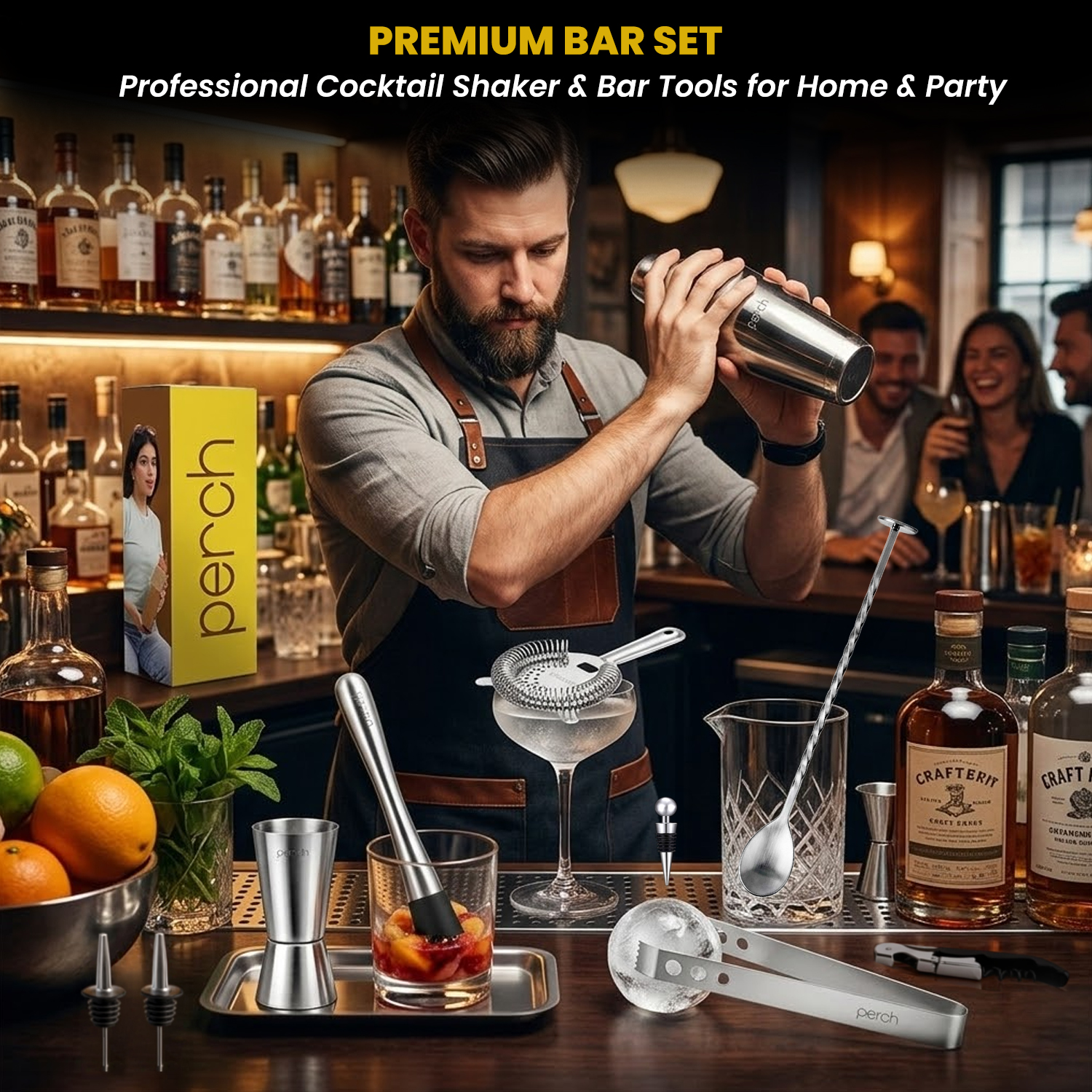 Craft 10-Piece Stainless Steel Plain Belly Cocktail Shaker Set with Bar Tools – Silver